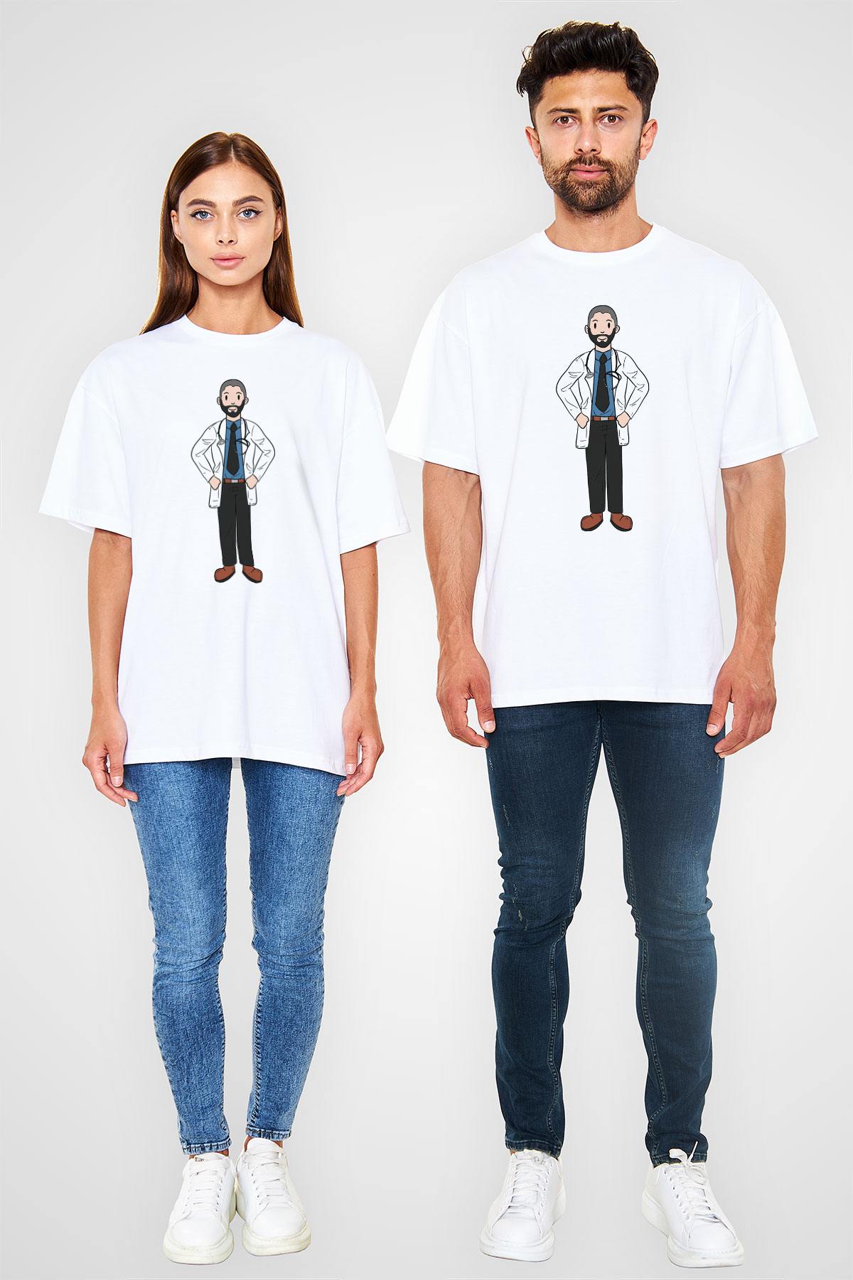 Doktor Beyaz Oversize Tişört Oversize T-shirt - TişörtFabrikası