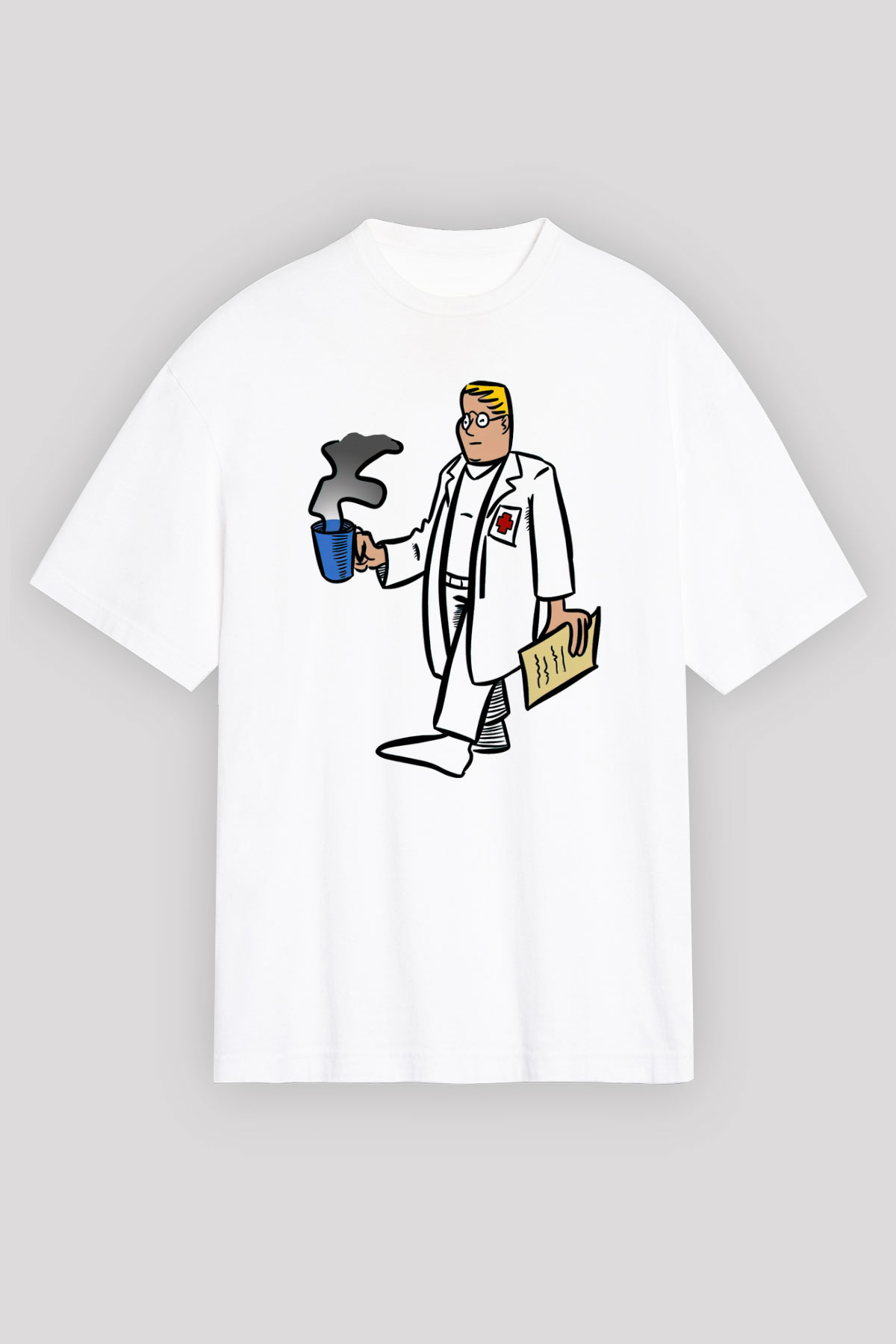 Doktor Beyaz Oversize Tişört Oversize T-shirt - TişörtFabrikası