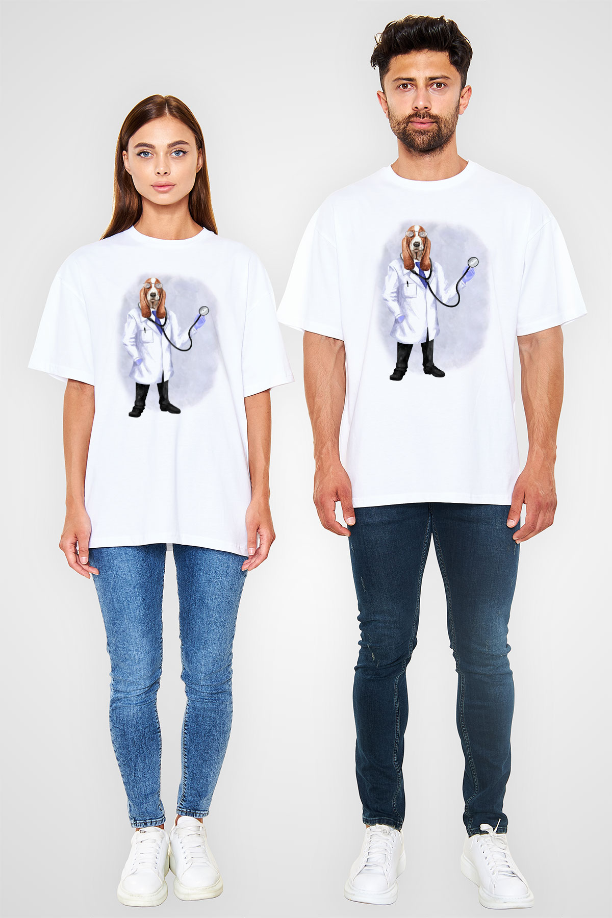 Doktor Beyaz Oversize Tişört Oversize T-shirt - TişörtFabrikası