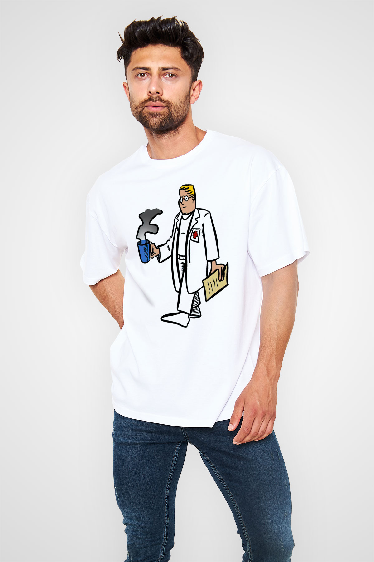 Doktor Beyaz Oversize Tişört Oversize T-shirt - TişörtFabrikası
