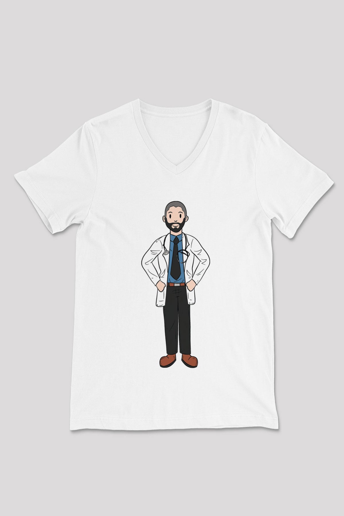 Doktor Beyaz Unisex V Yaka Tişört