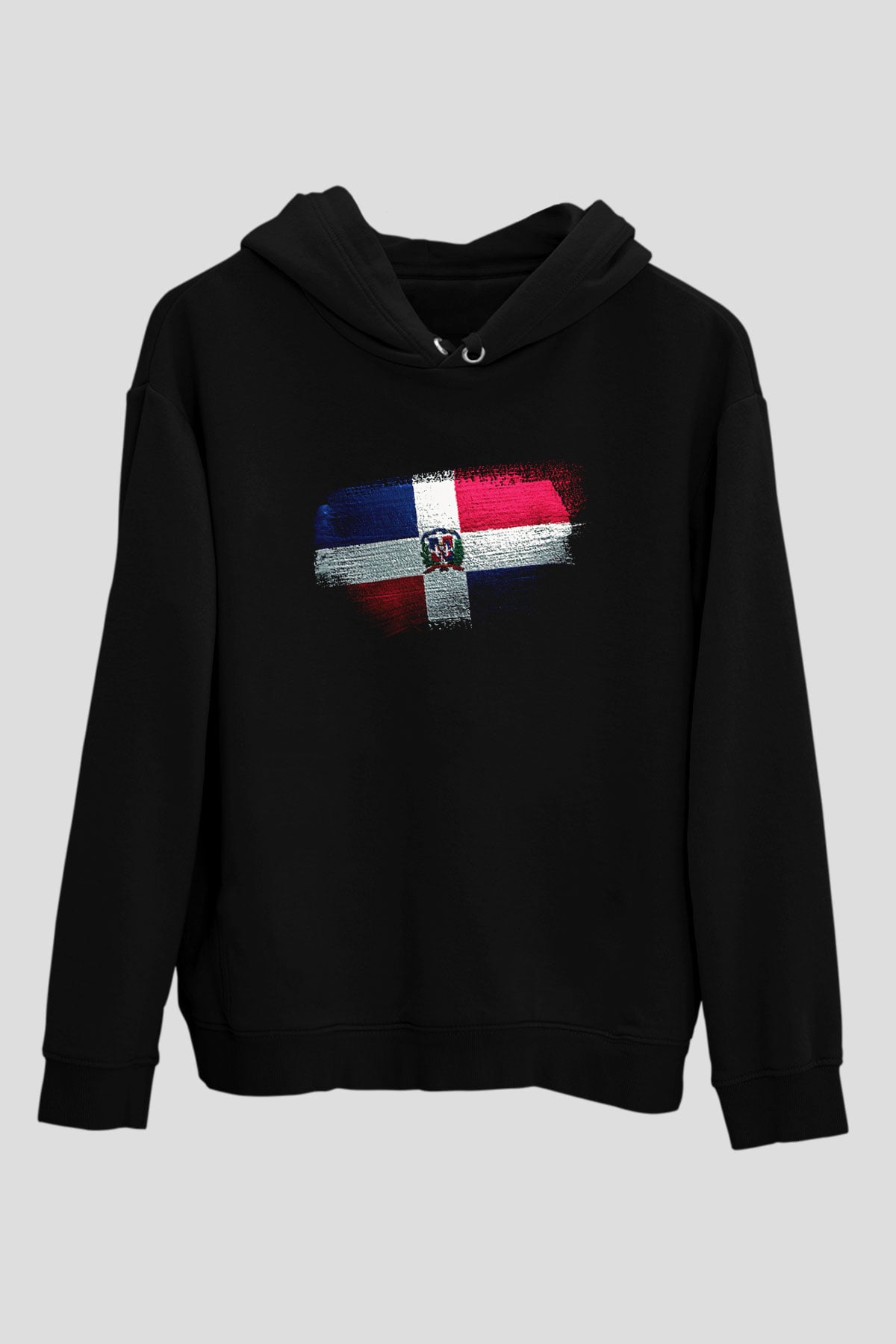 Dominik Cumhuriyeti - Dominican Republic Bayrağı Baskılı Unisex Siyah Hoodie