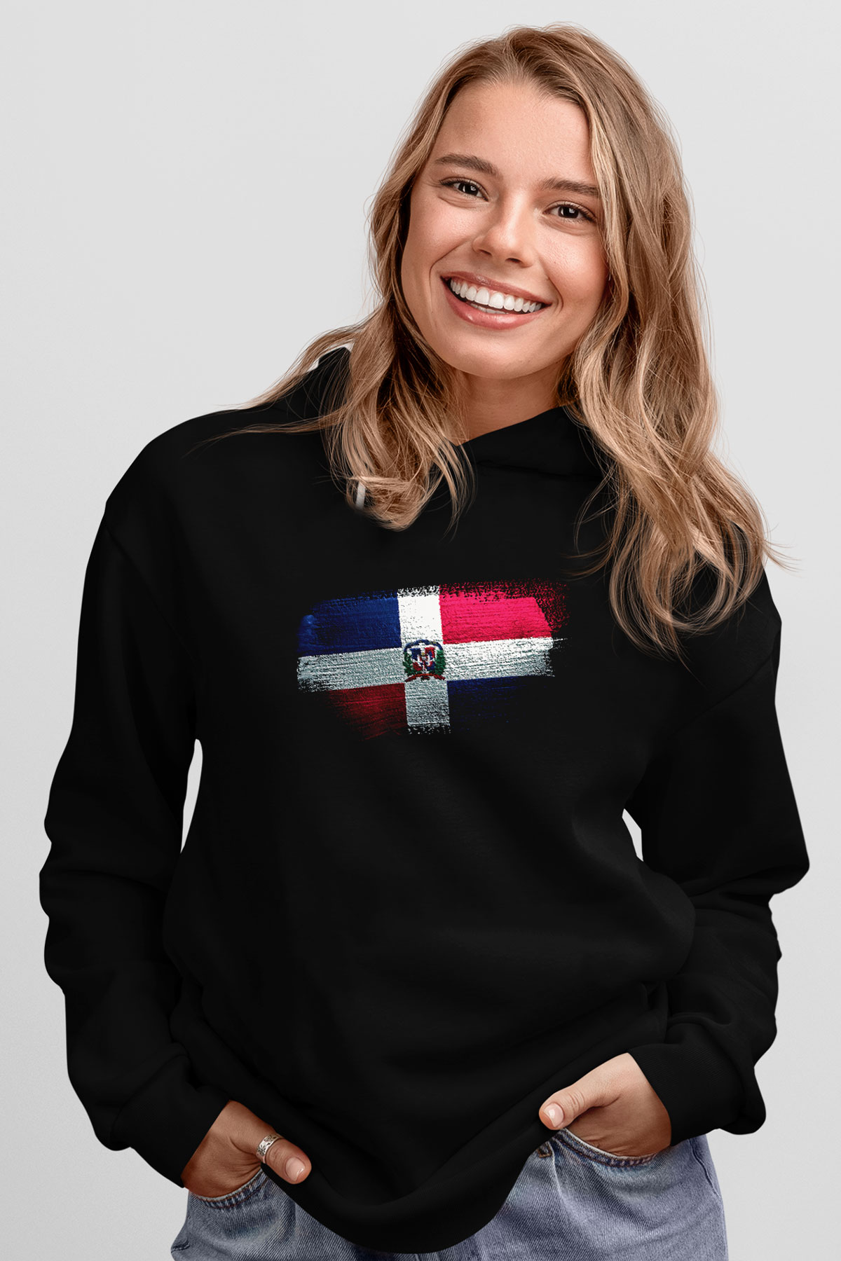 Dominik Cumhuriyeti - Dominican Republic Bayrağı Baskılı Unisex Siyah Hoodie