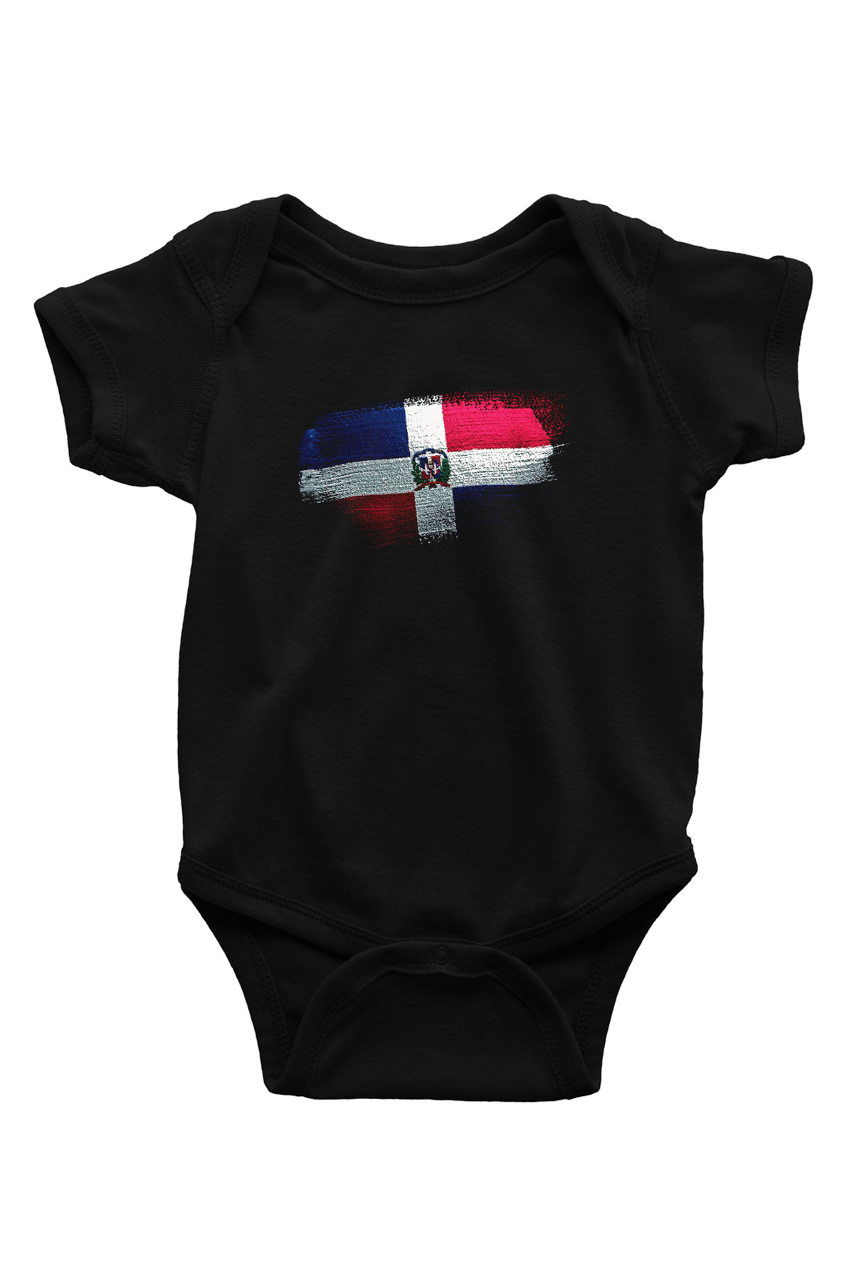 Dominik Cumhuriyeti - Dominican Republic Bayrağı Baskılı Unisex Siyah Bebek Body - Zıbın