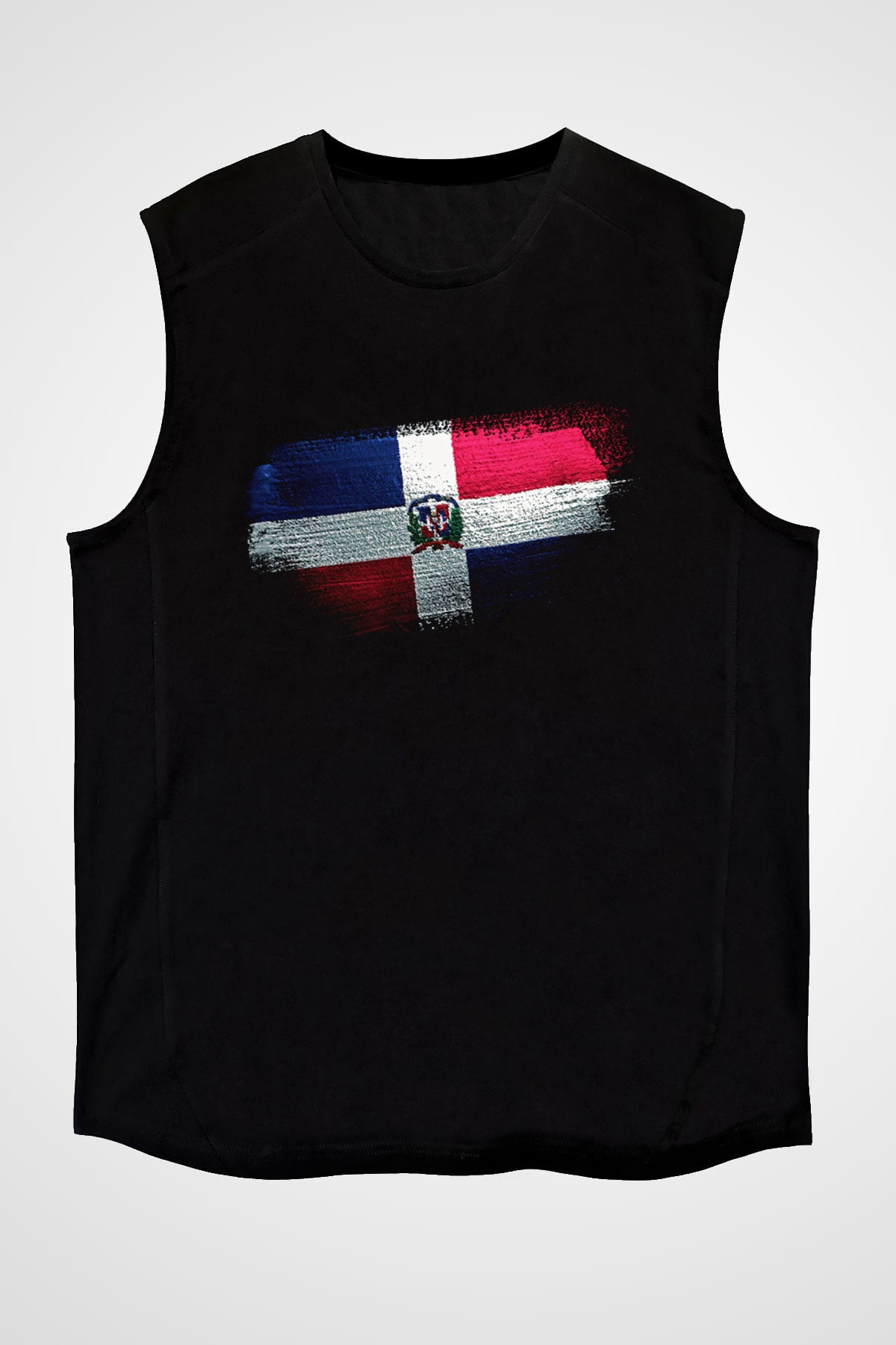 Dominik Cumhuriyeti - Dominican Republic Bayrağı Baskılı Unisex Siyah Kolsuz Tişört