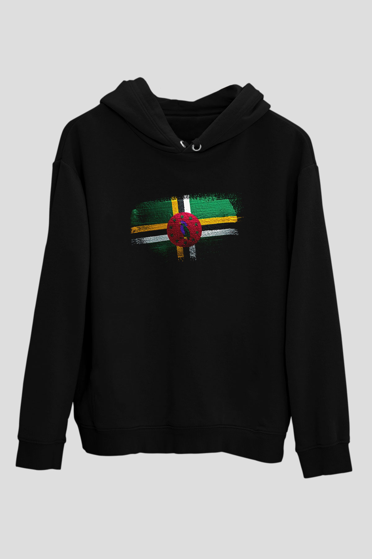 Dominika - Dominica Bayrağı Baskılı Unisex Siyah Hoodie