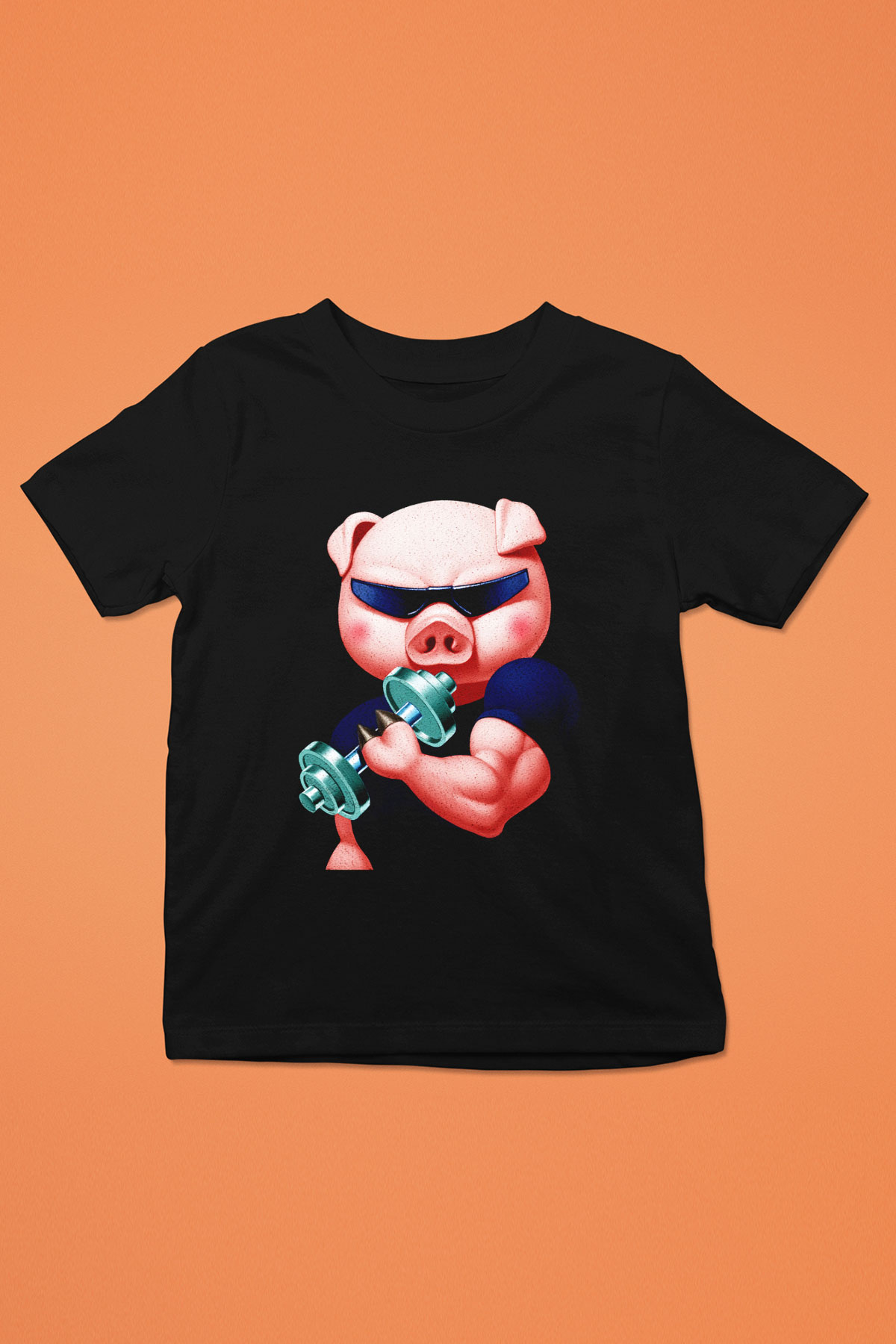 Domuz Baskılı Siyah Unisex Çocuk Tişört
