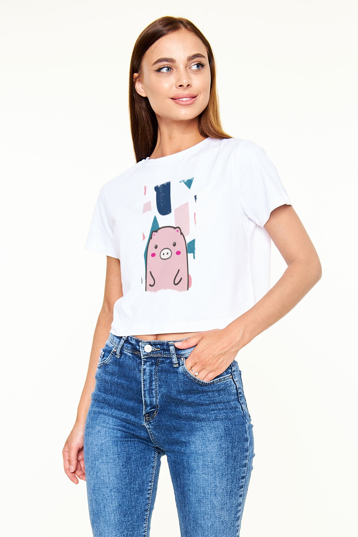 Domuz Beyaz  Crop Top Tişört