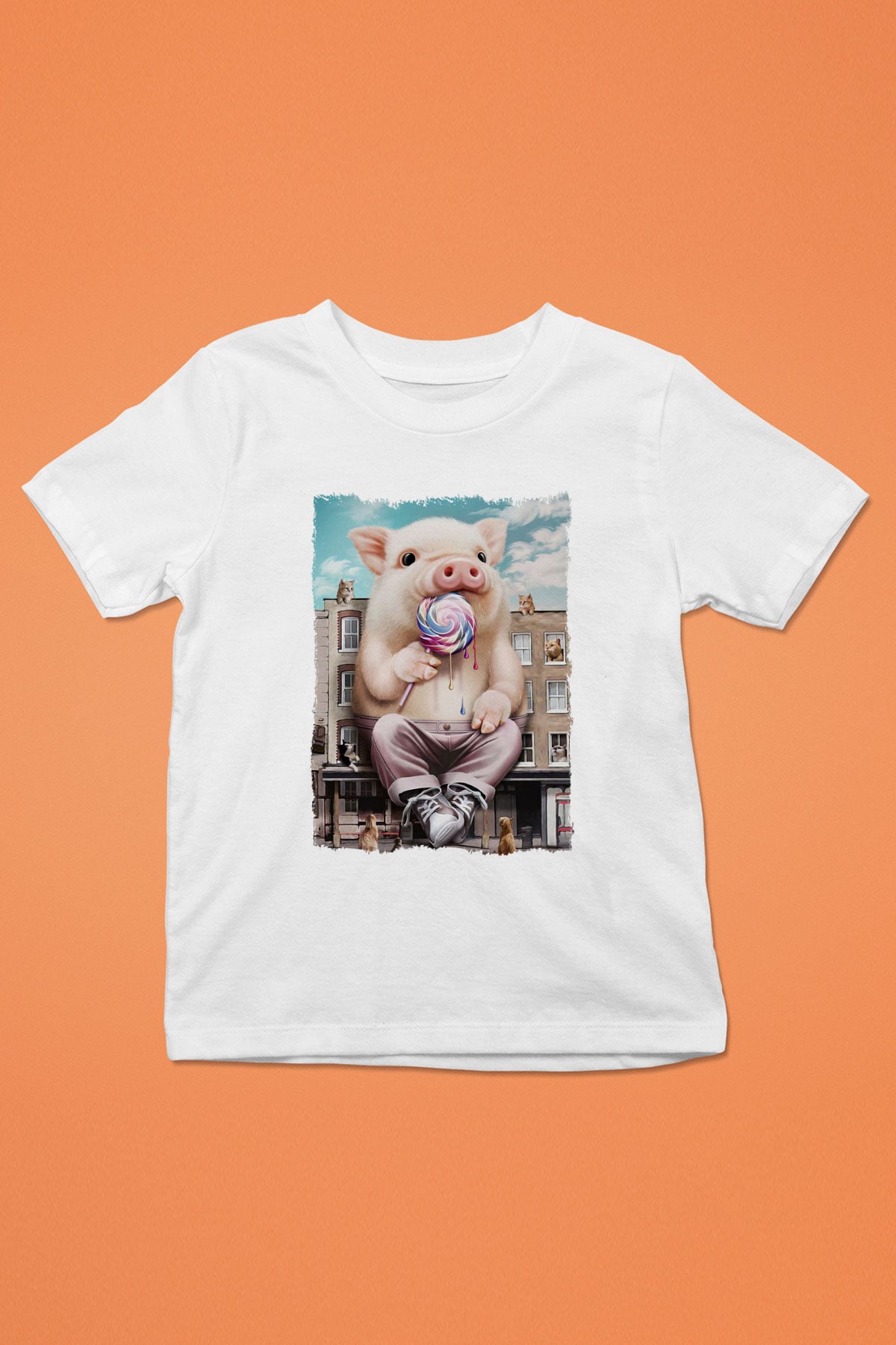 Domuz Beyaz Unisex Çocuk Tişört