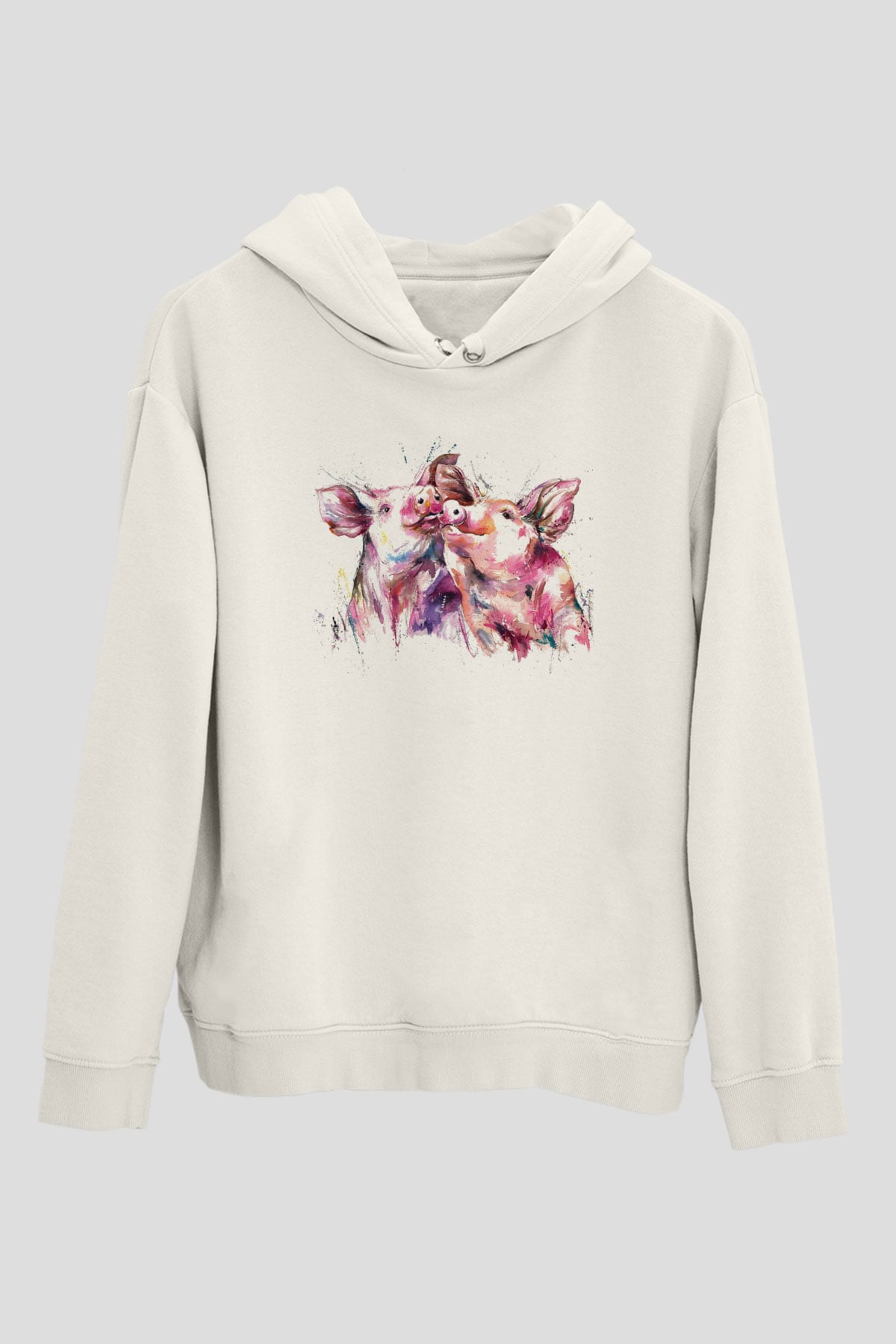 Domuz Beyaz Unisex Kapşonlu Sweatshirt