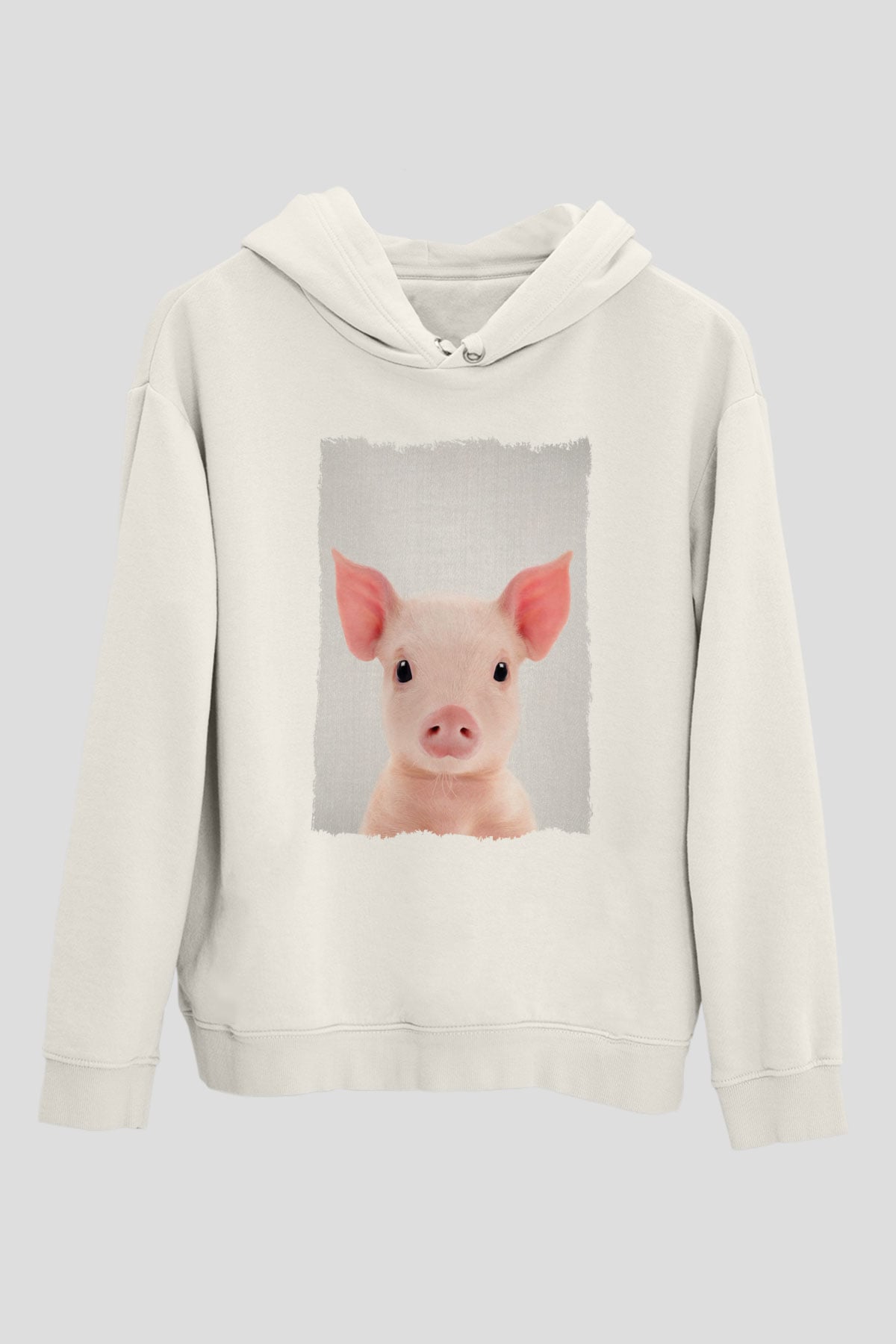 Domuz Beyaz Unisex Kapüşonlu Sweatshirt
