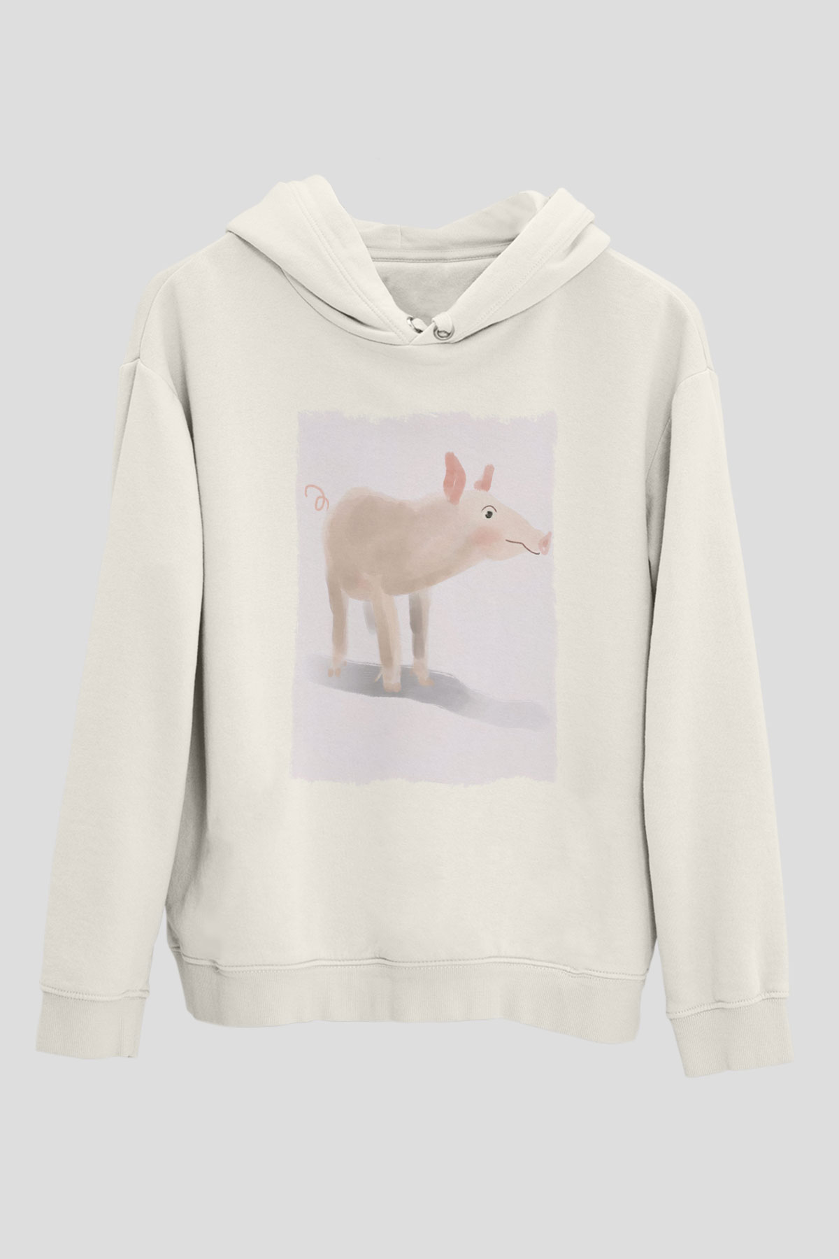 Domuz Beyaz Unisex Kapüşonlu Sweatshirt