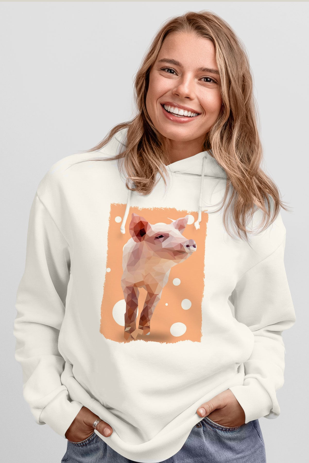 Domuz Beyaz Unisex Kapüşonlu Sweatshirt