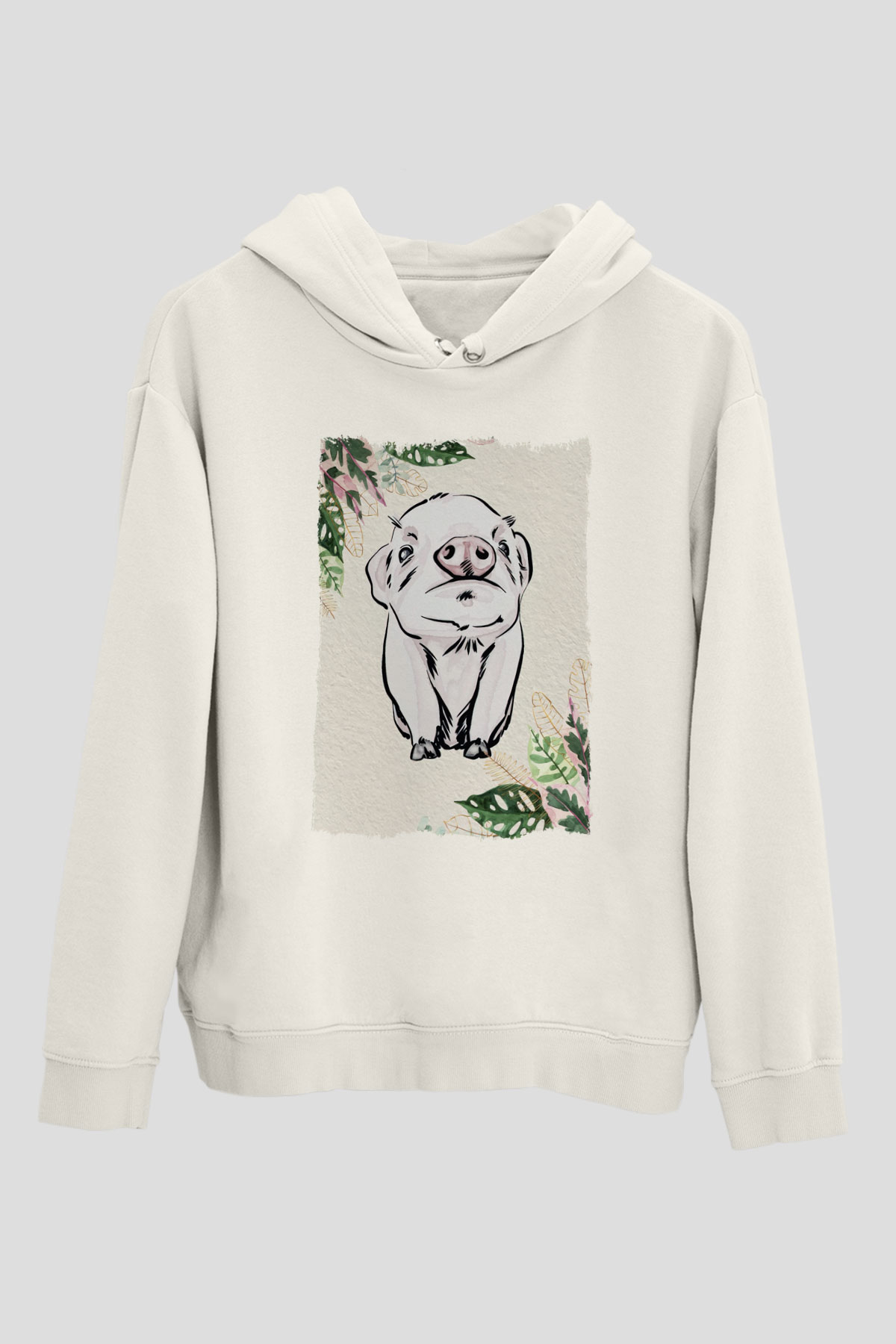 Domuz Beyaz Unisex Kapüşonlu Sweatshirt
