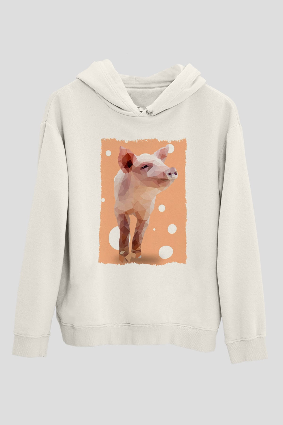 Domuz Beyaz Unisex Kapüşonlu Sweatshirt