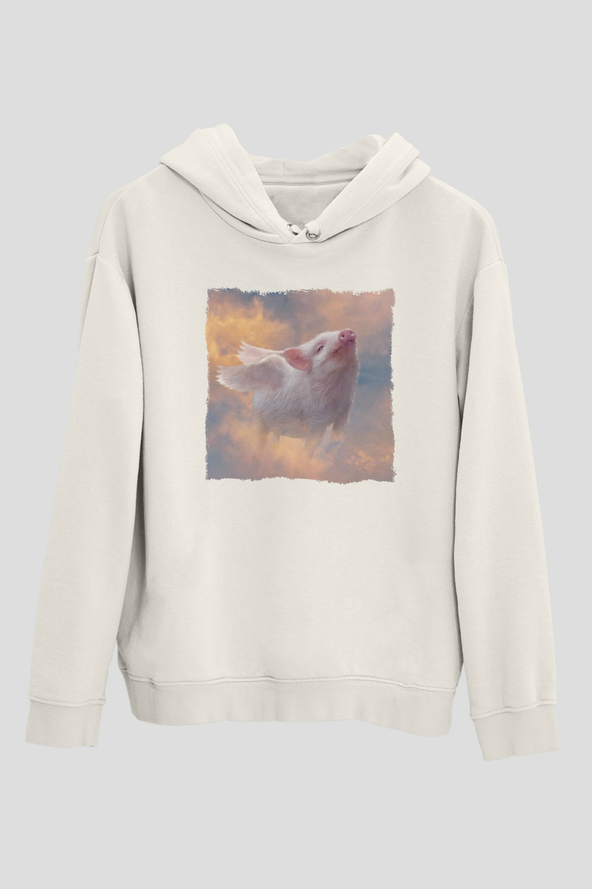 Domuz Beyaz Unisex Kapüşonlu Sweatshirt