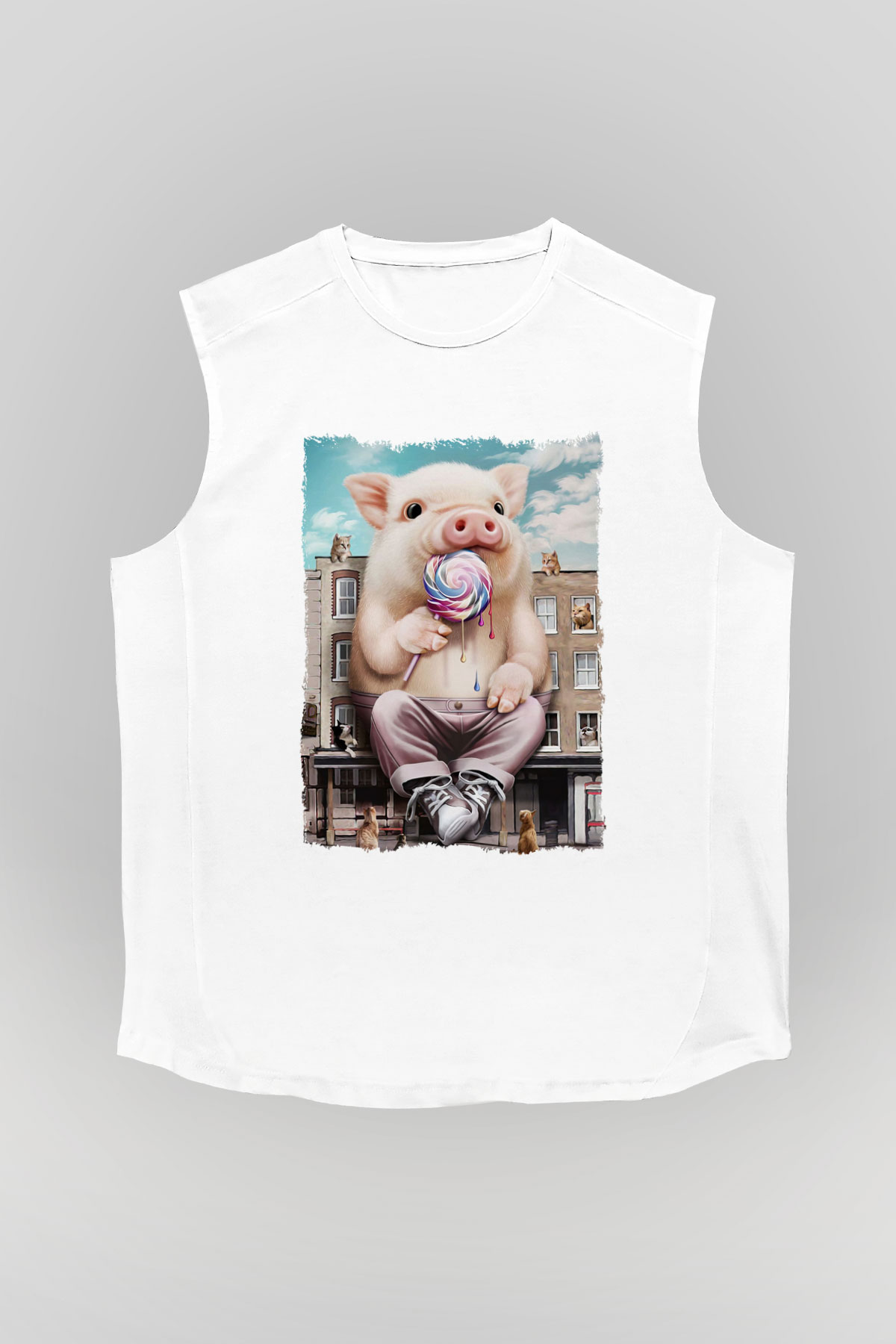 Domuz Beyaz Unisex Kolsuz Tişört