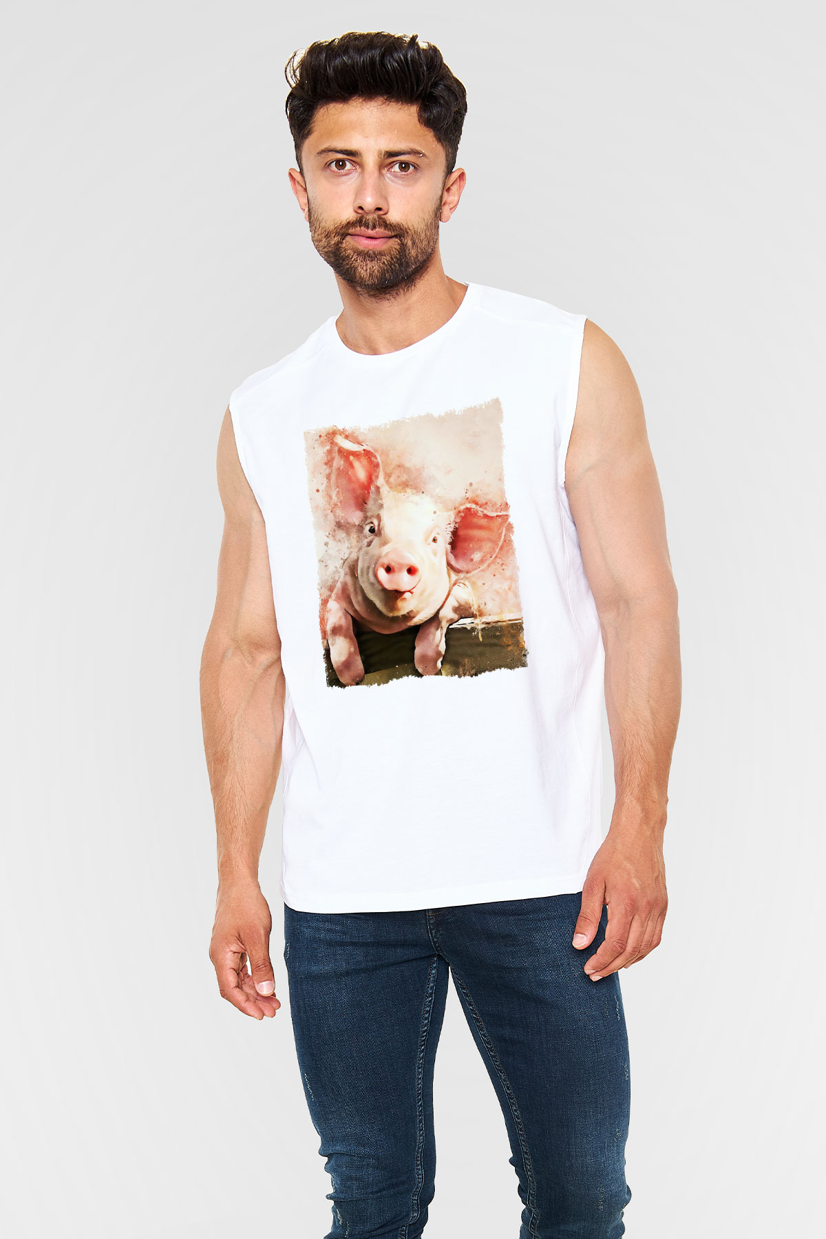 Domuz Beyaz Unisex Kolsuz Tişört