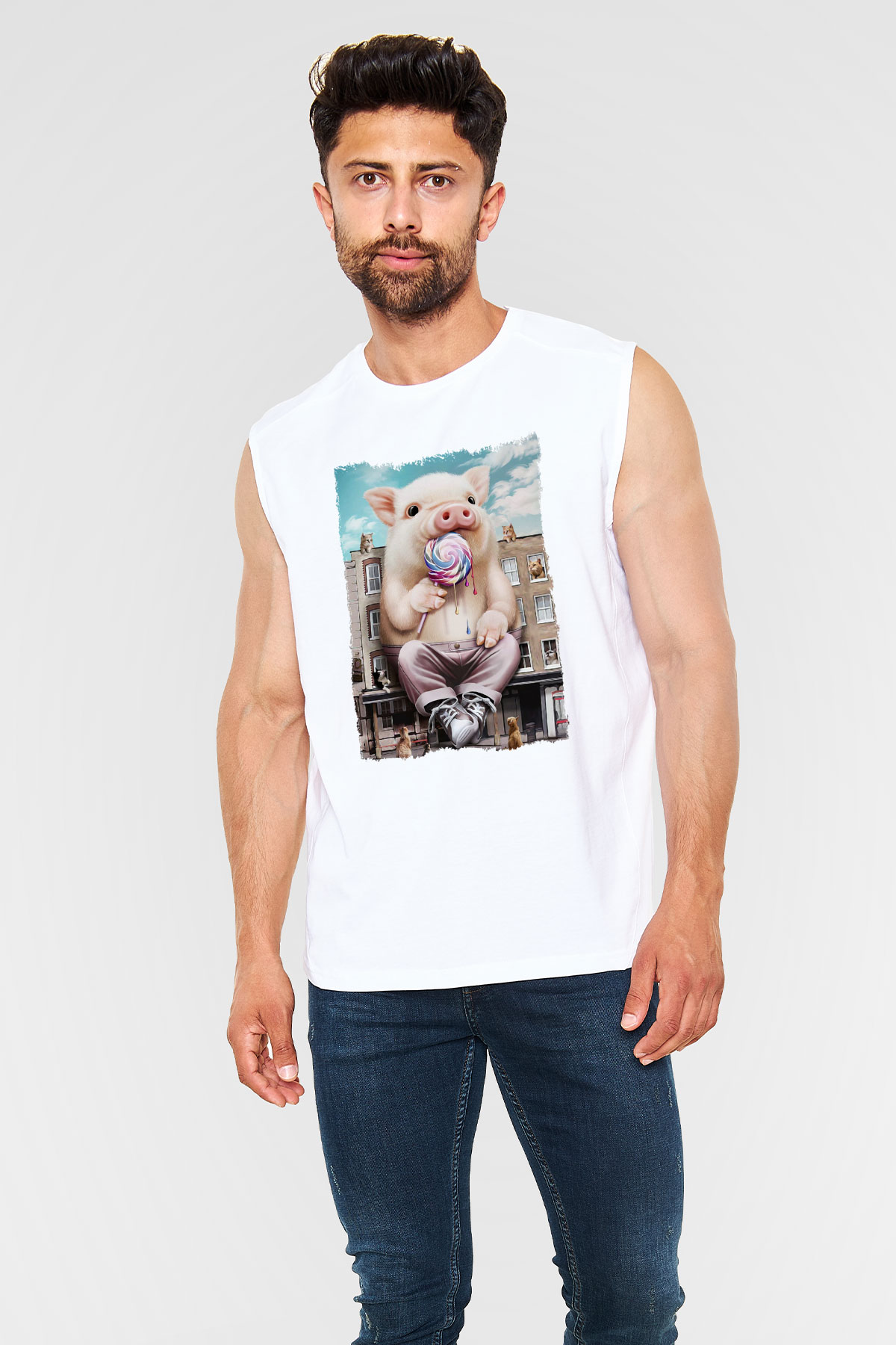 Domuz Beyaz Unisex Kolsuz Tişört