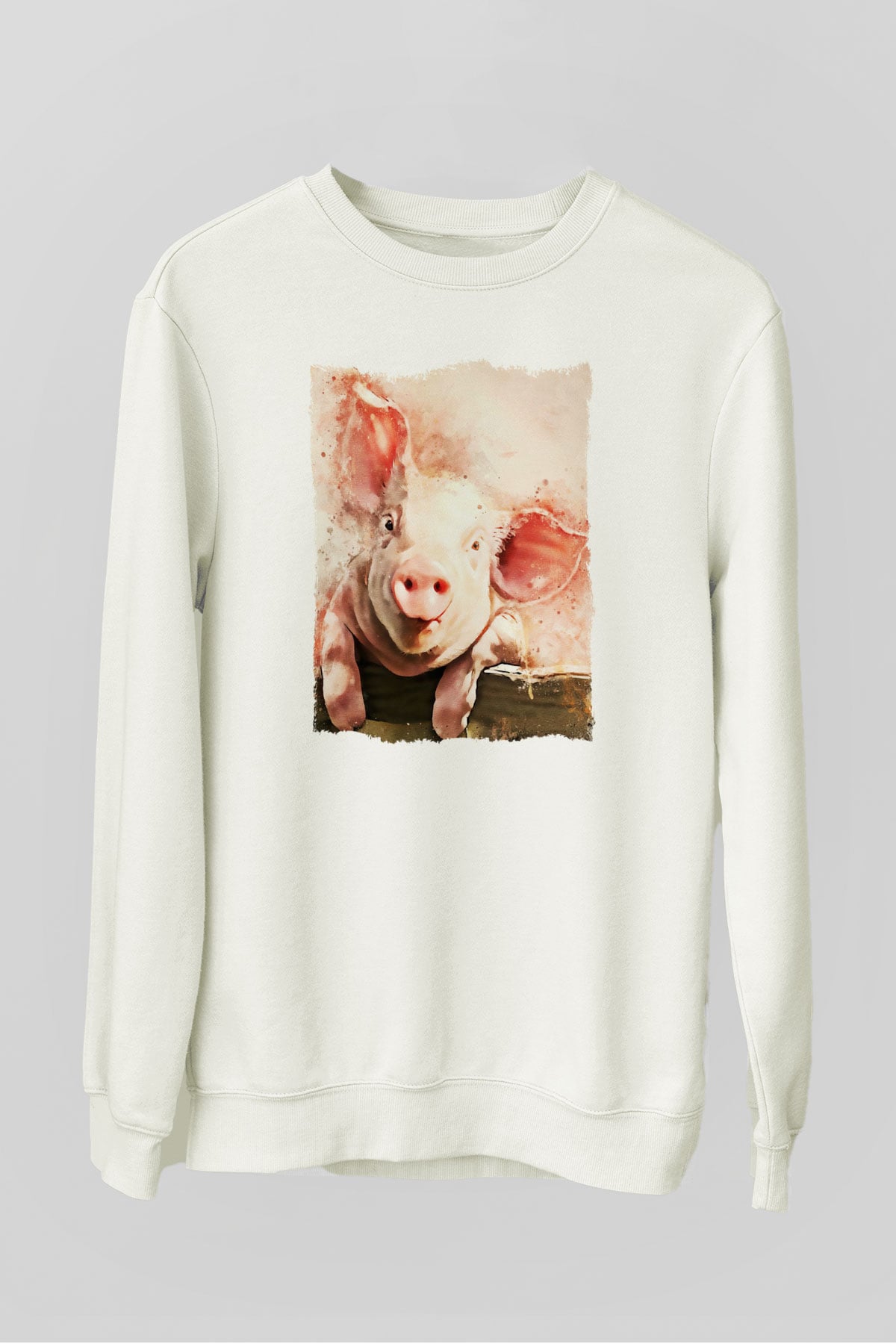 Domuz Beyaz Unisex Sweatshirt