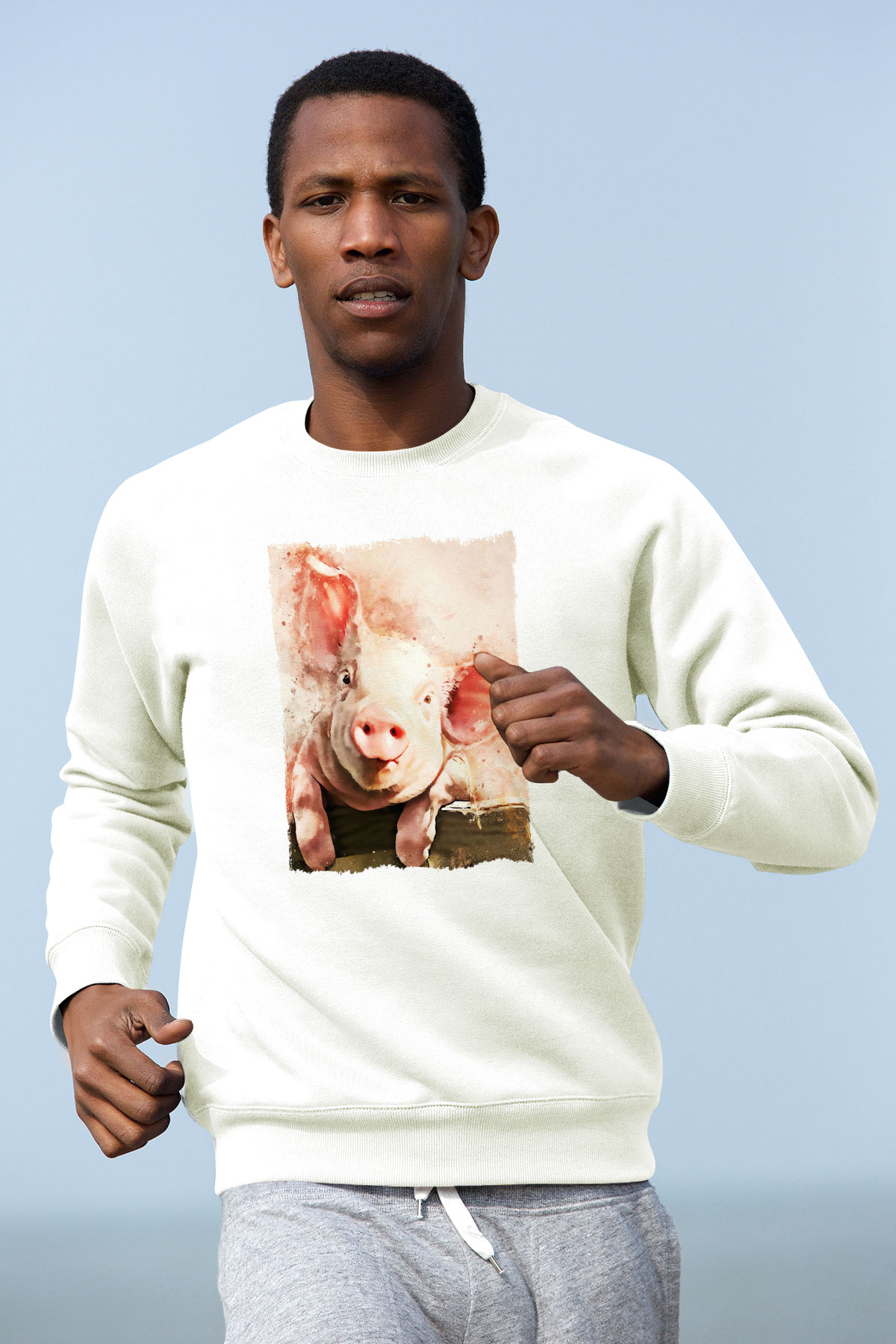Domuz Beyaz Unisex Sweatshirt
