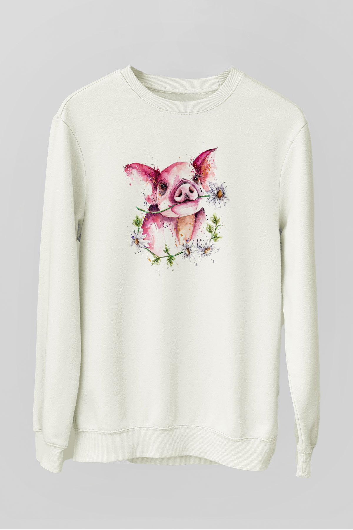 Domuz Beyaz Unisex Sweatshirt