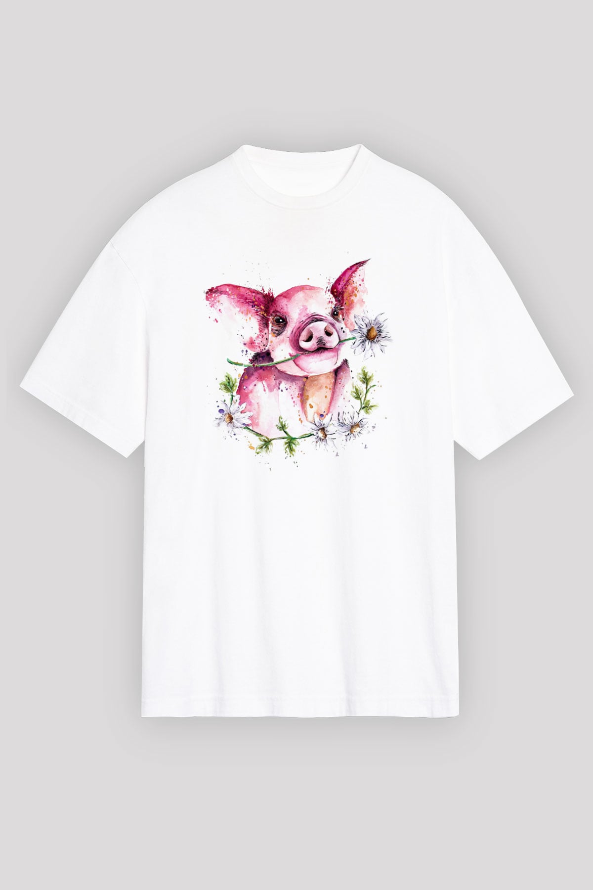 Domuz Beyaz Oversize Tişört Oversize T-shirt - TişörtFabrikası