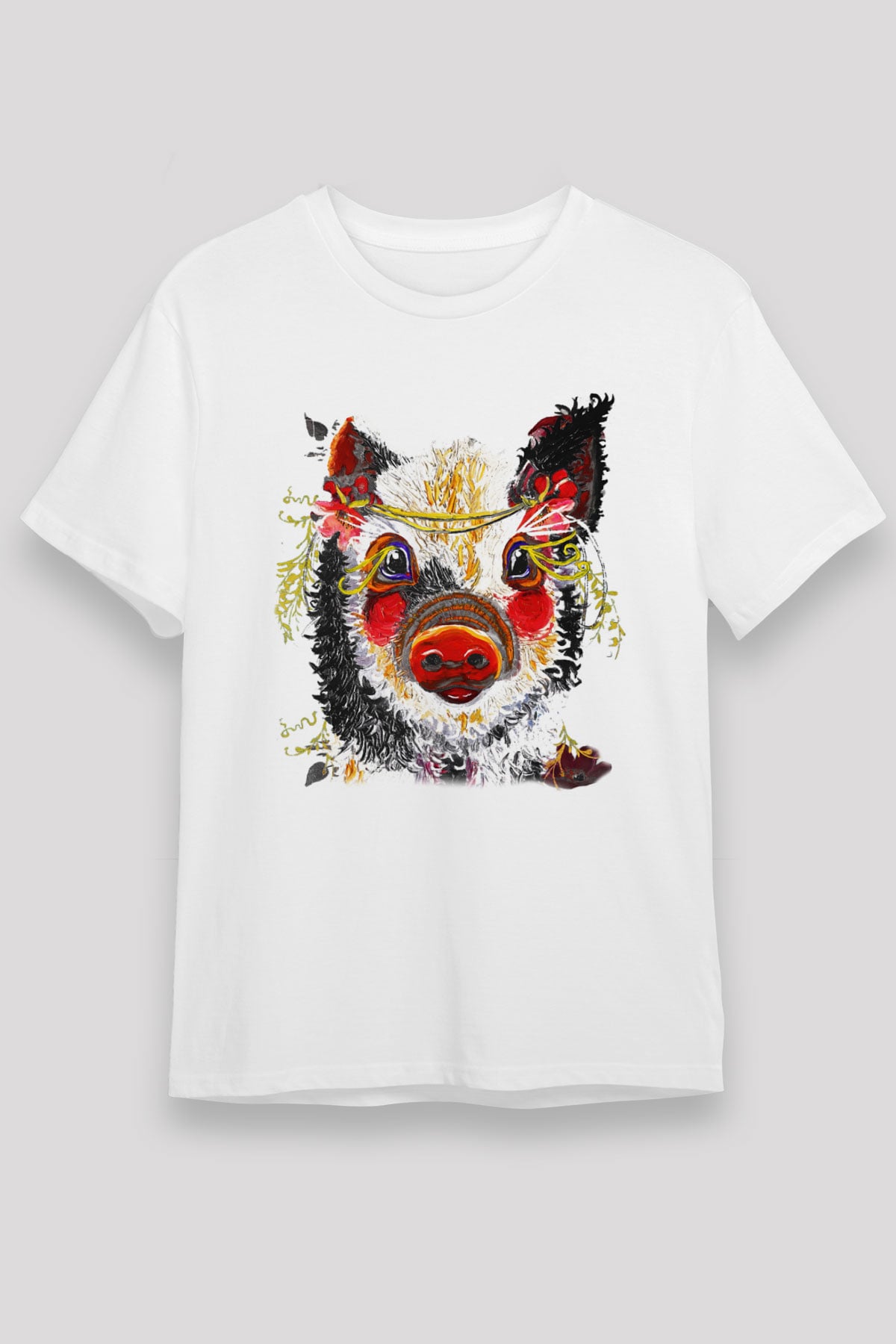 Domuz Beyaz Unisex Tişört T-Shirt - TişörtFabrikası