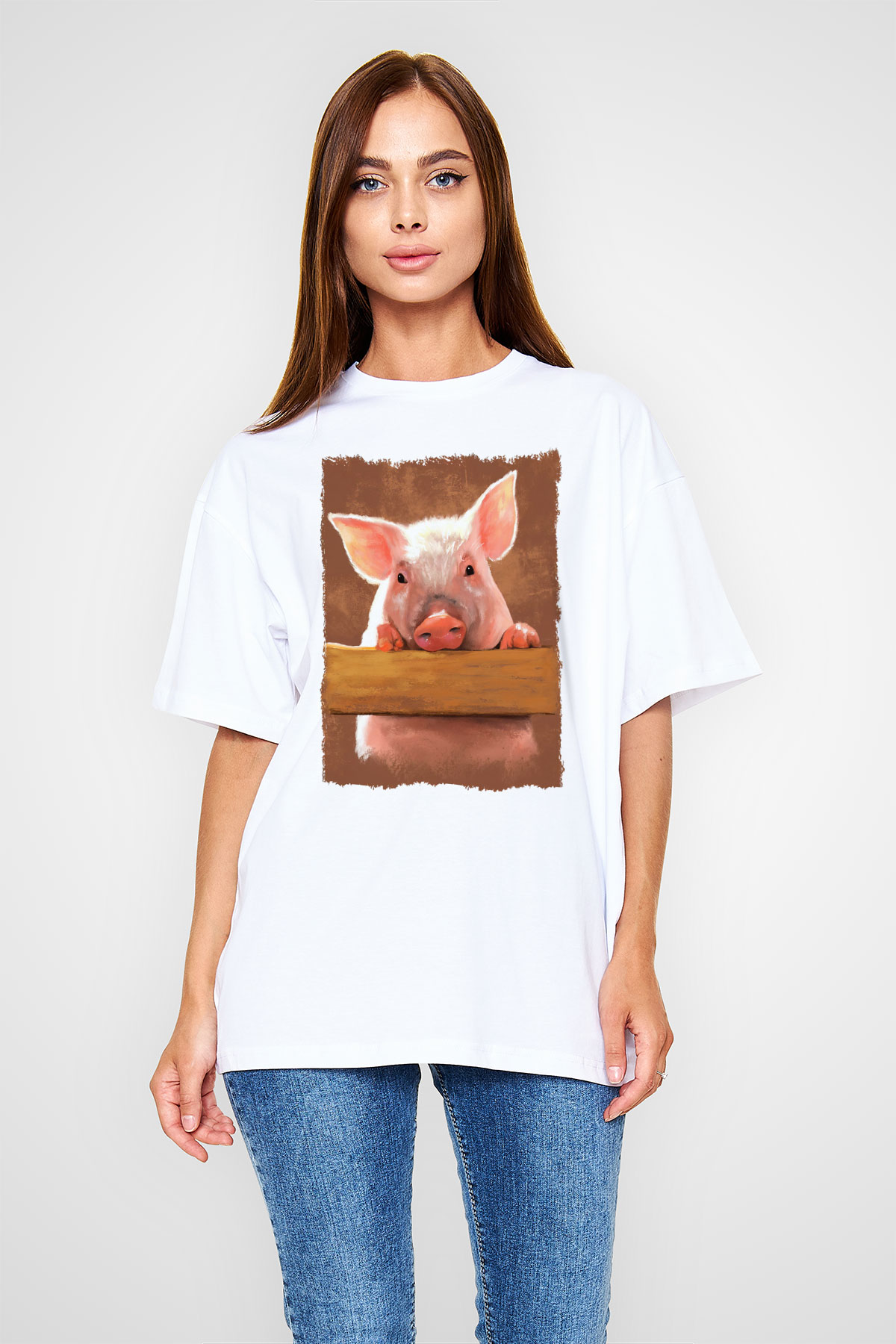 Domuz Beyaz Oversize Tişört Oversize T-shirt - TişörtFabrikası