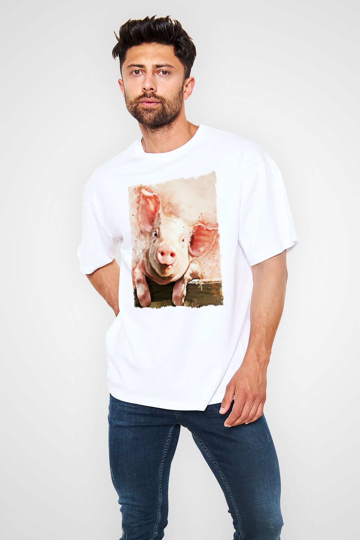 Domuz Beyaz Oversize Tişört Oversize T-shirt - TişörtFabrikası