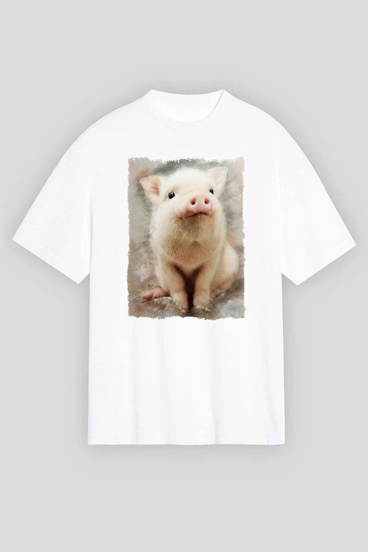 Domuz Beyaz Oversize Tişört Oversize T-shirt - TişörtFabrikası