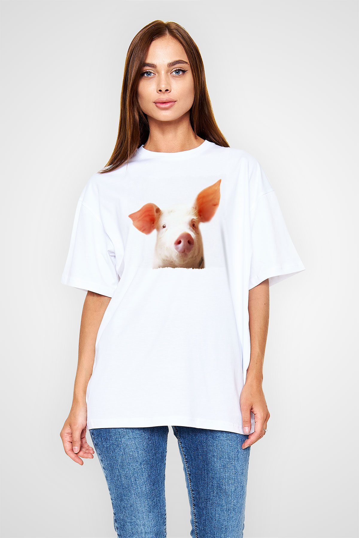 Domuz Beyaz Oversize Tişört Oversize T-shirt - TişörtFabrikası