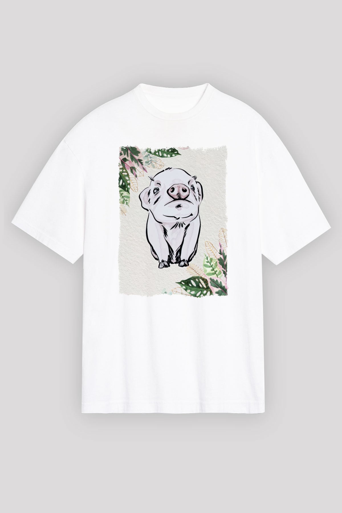 Domuz Beyaz Oversize Tişört Oversize T-shirt - TişörtFabrikası