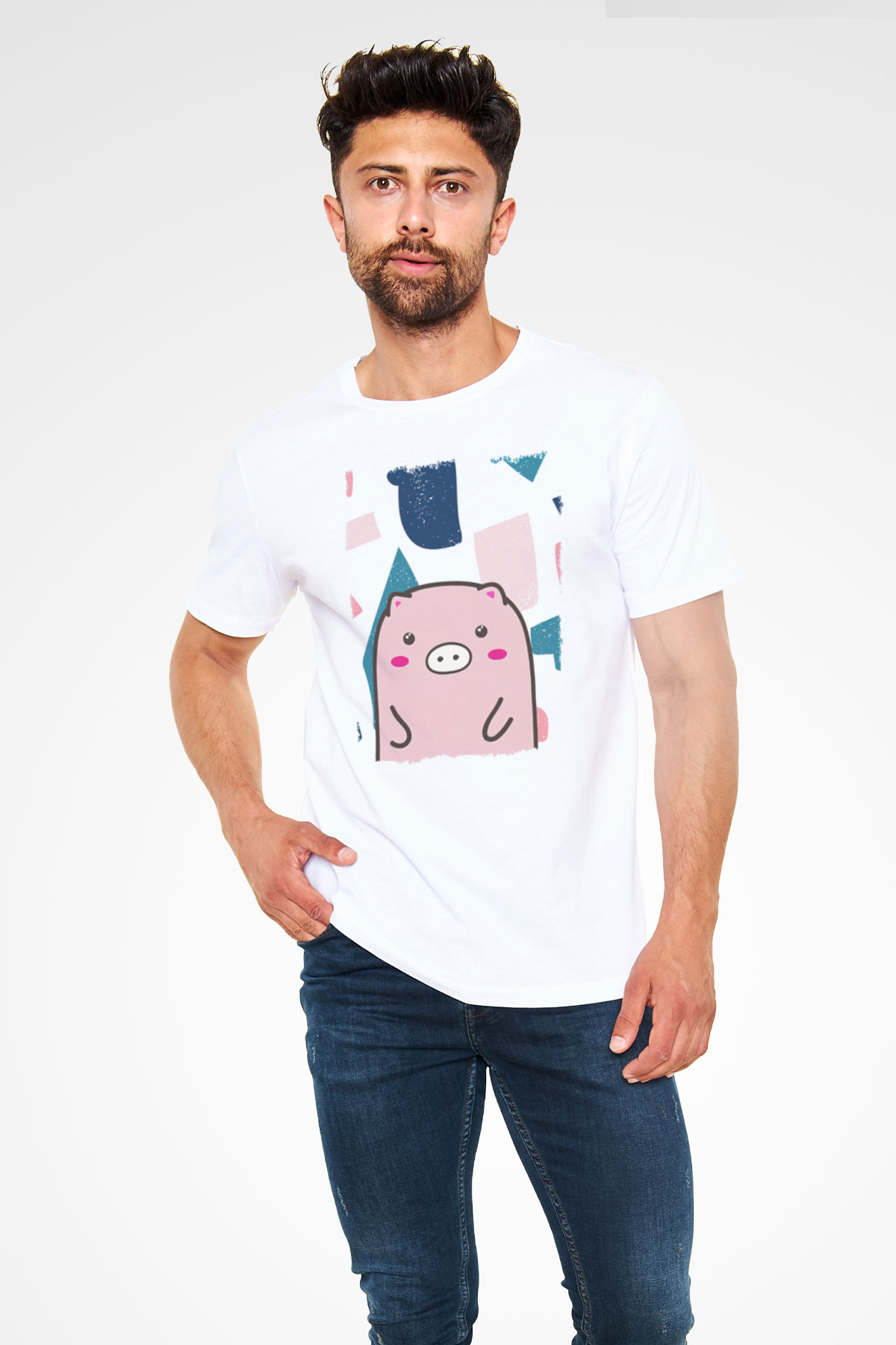 Domuz Beyaz Unisex Tişört T-Shirt - TişörtFabrikası