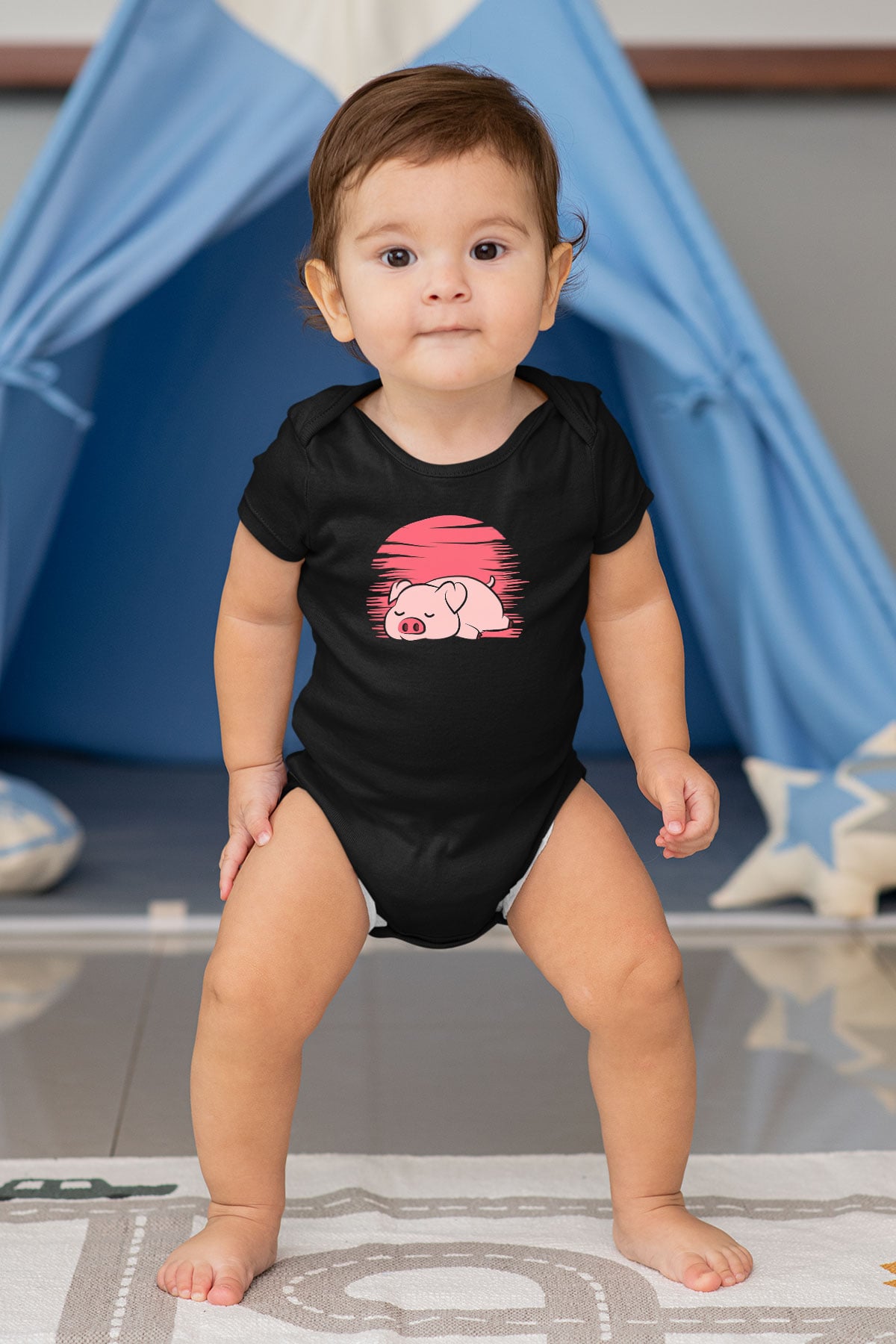 Domuz Siyah Bebek Body - Zıbın