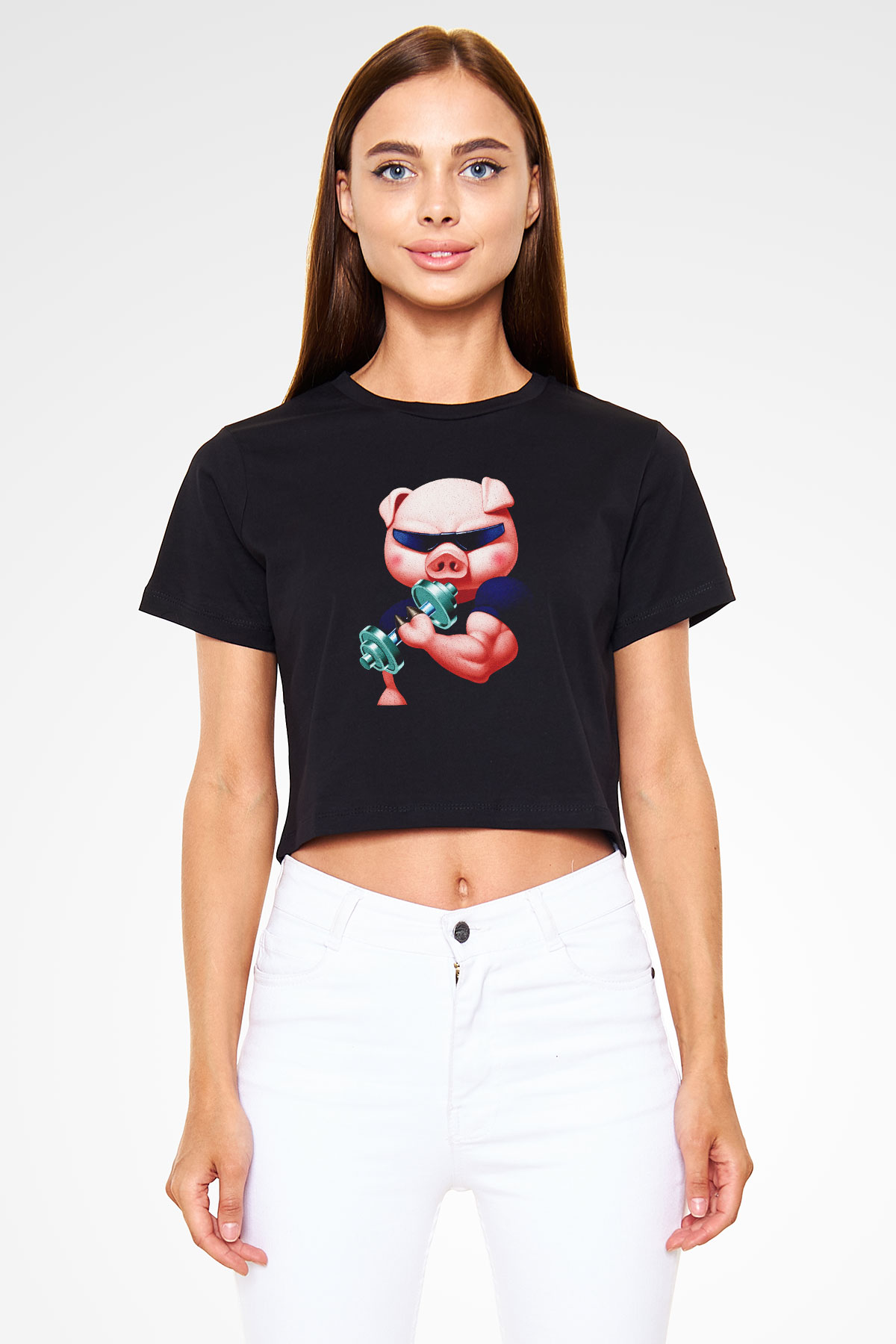 Domuz Siyah Crop Top Tişört