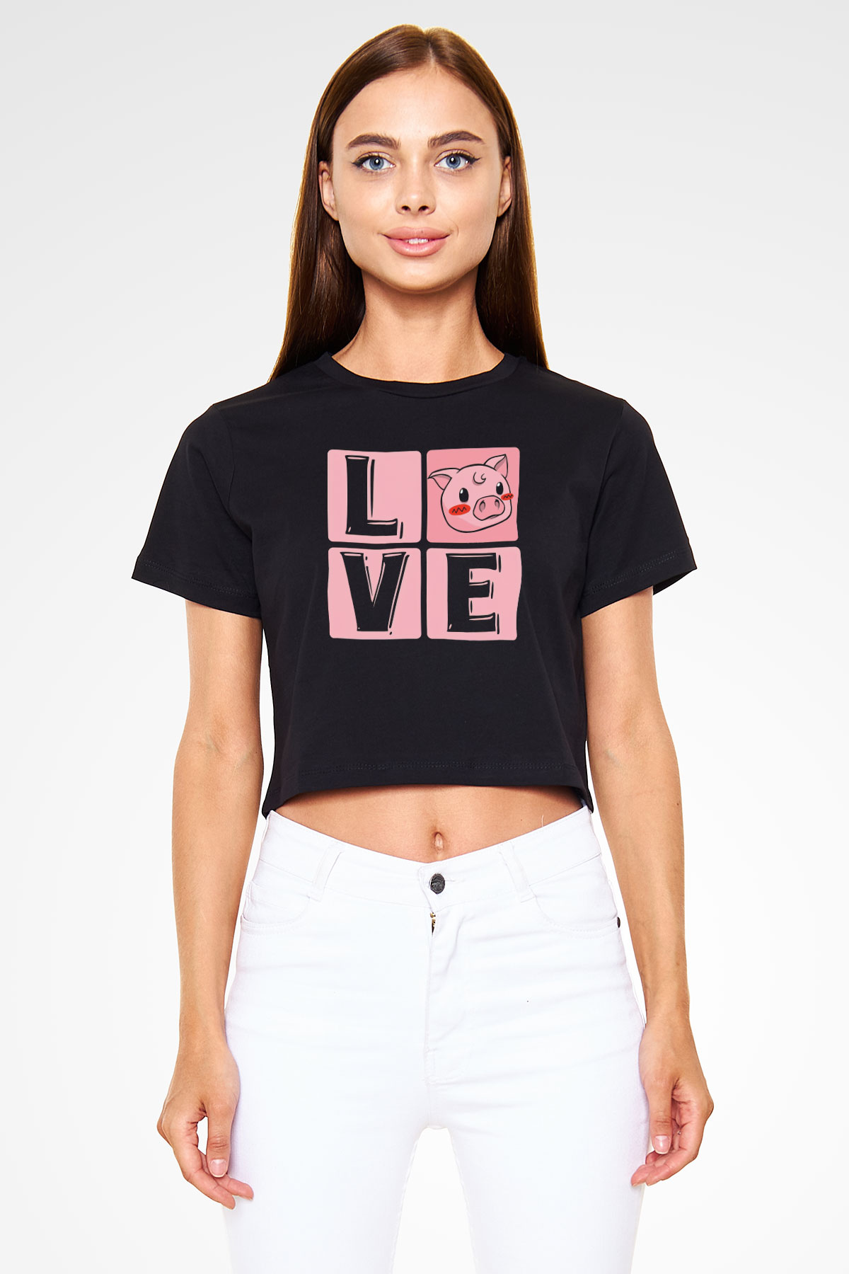Domuz Siyah  Crop Top Tişört