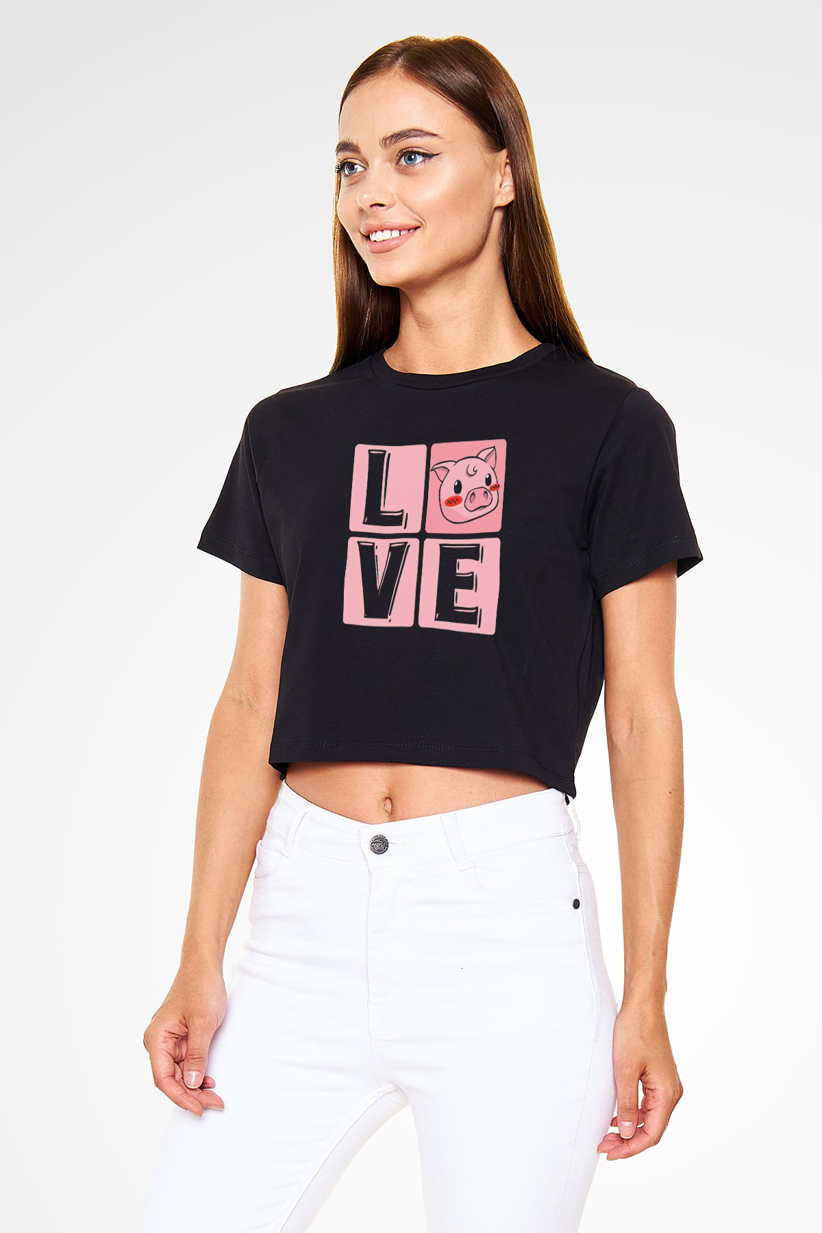 Domuz Siyah  Crop Top Tişört
