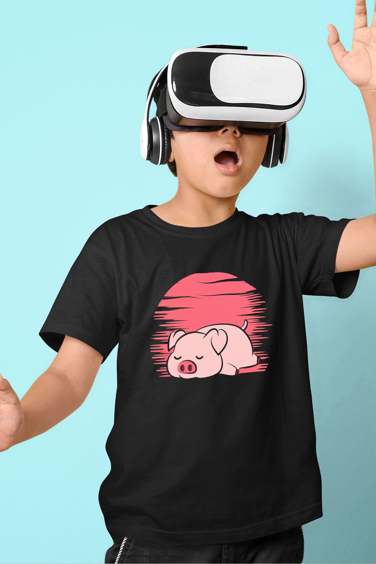 Domuz Siyah Unisex Çocuk Tişört