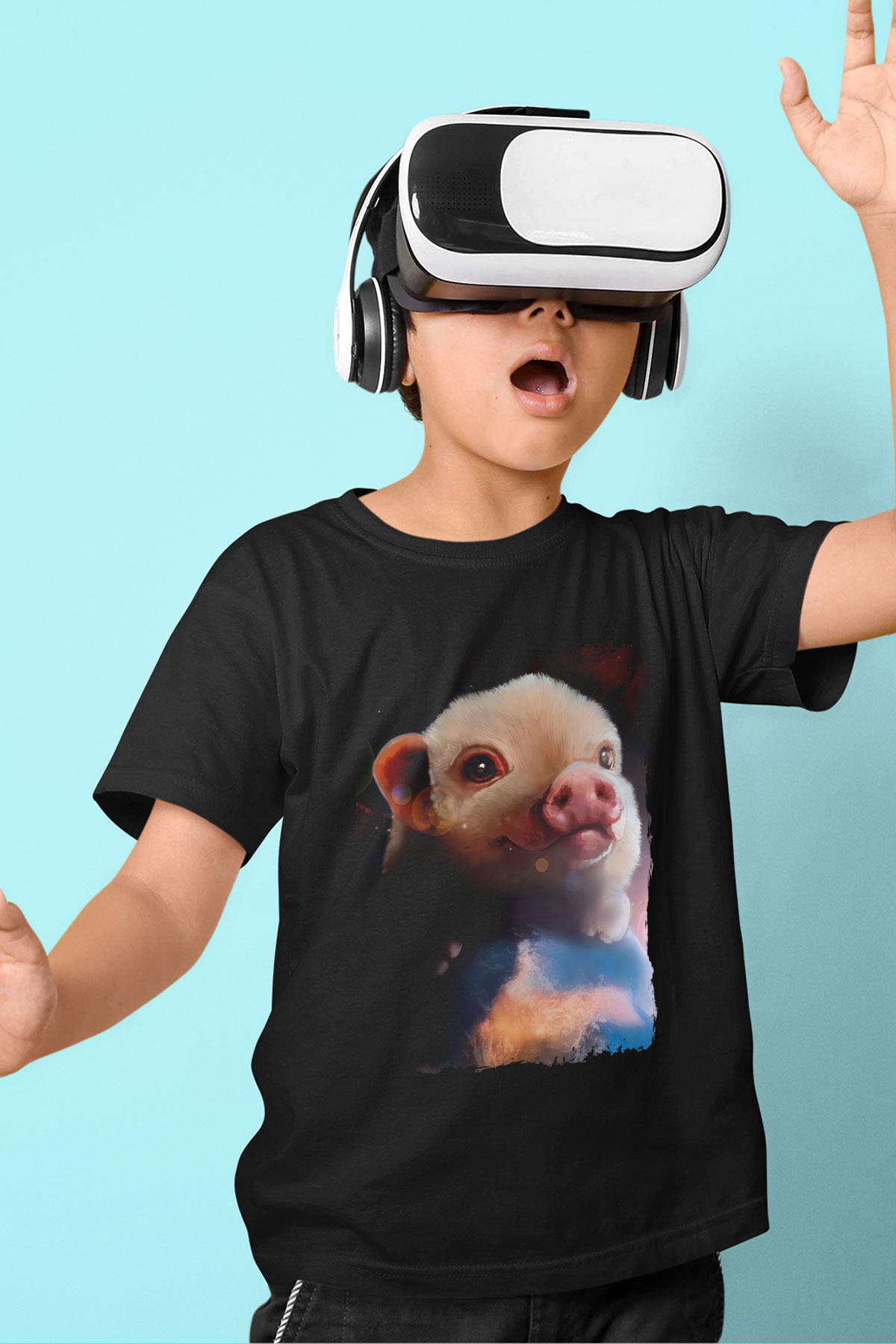 Domuz Siyah Unisex Çocuk Tişört