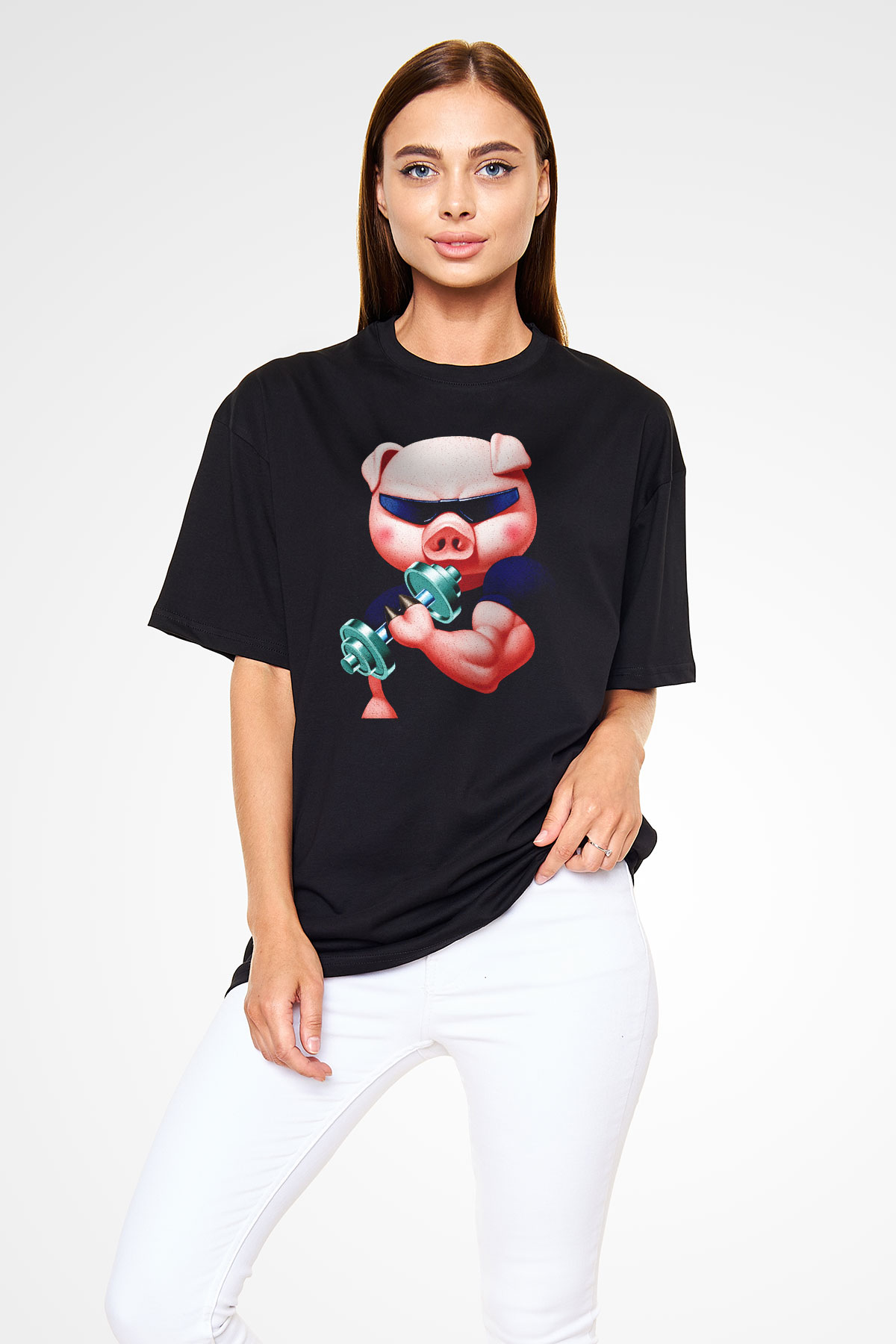 Domuz Siyah Unisex Oversize Tişört T-Shirt