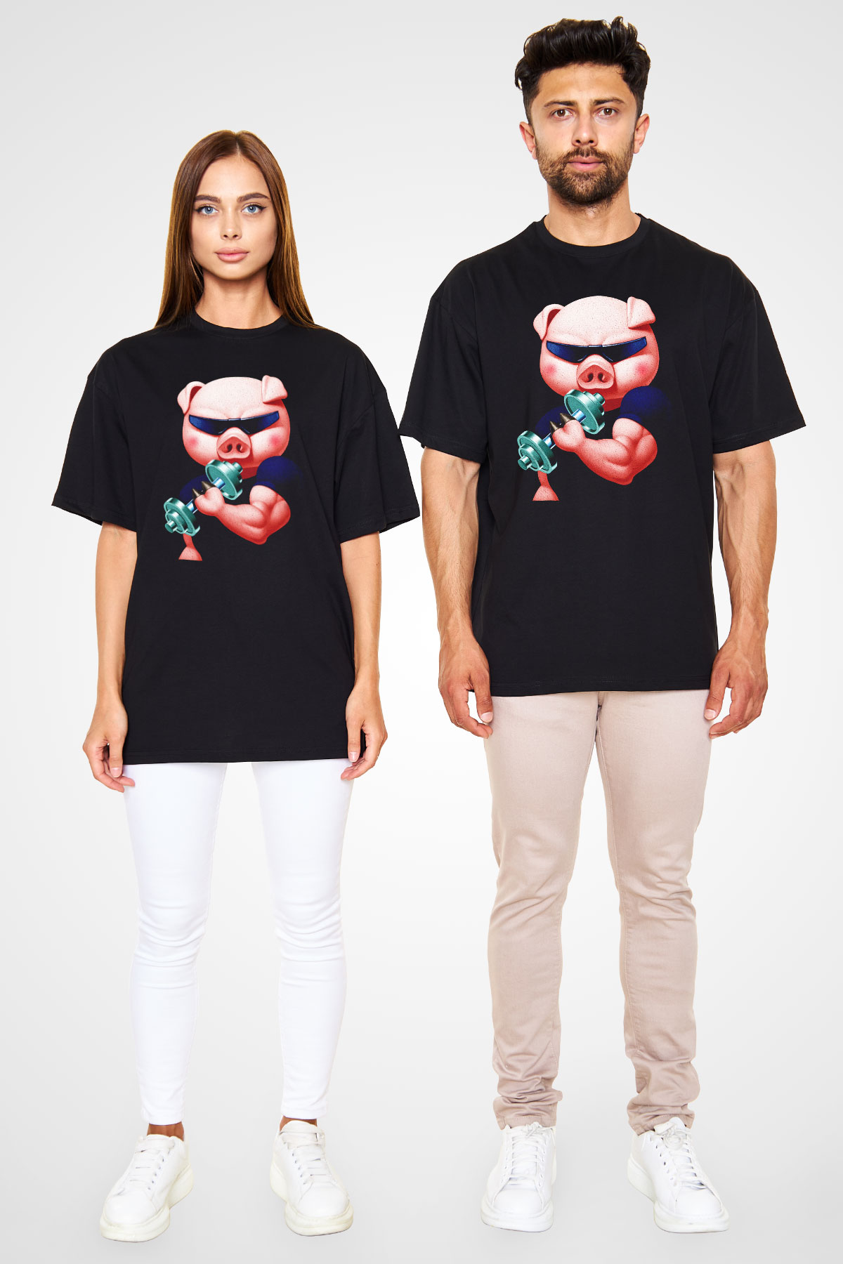 Domuz Siyah Unisex Oversize Tişört T-Shirt
