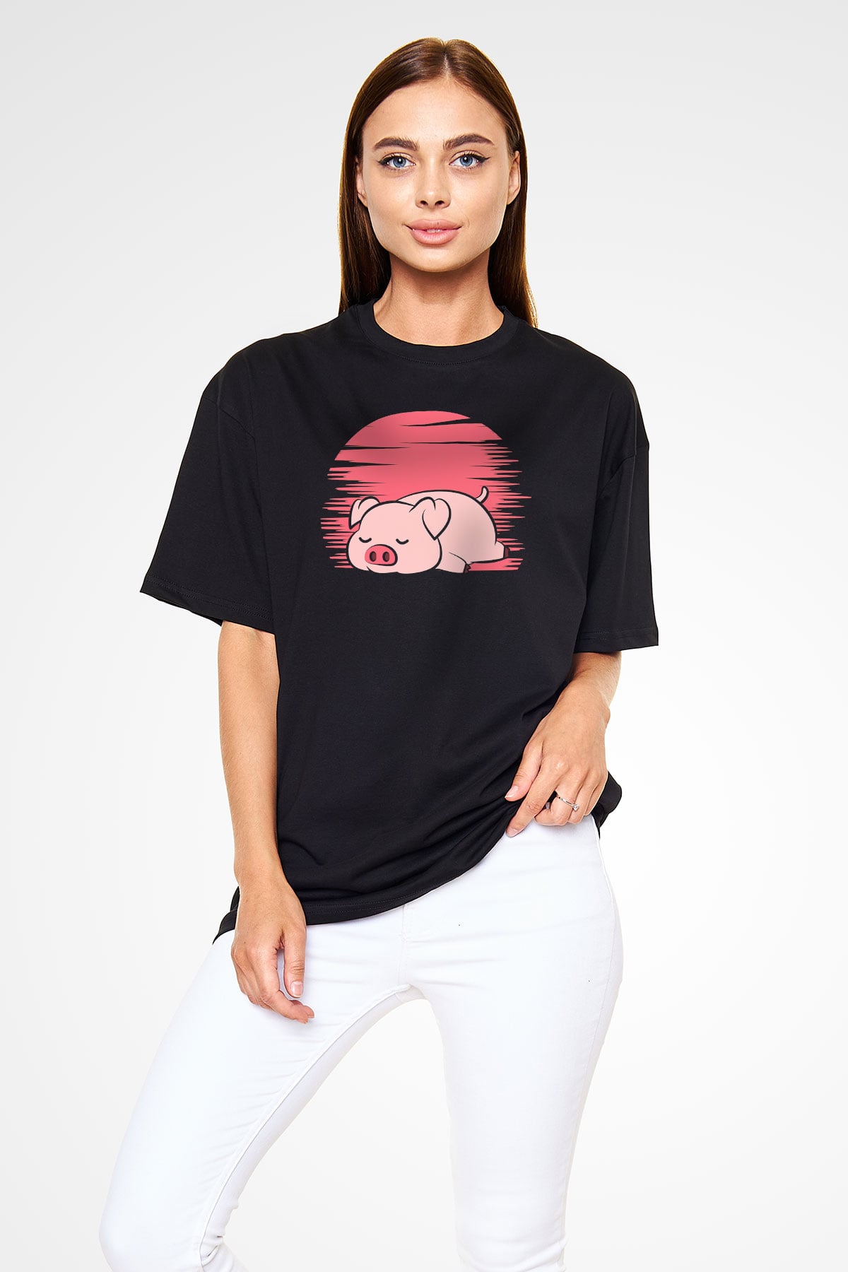 Domuz Siyah Oversize Tişört Oversize T-shirt - TişörtFabrikası