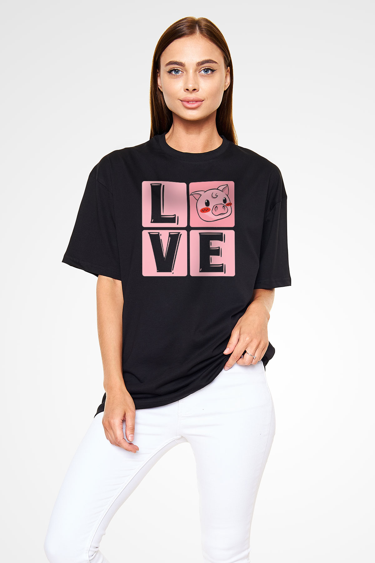 Domuz Siyah Oversize Tişört Oversize T-shirt - TişörtFabrikası