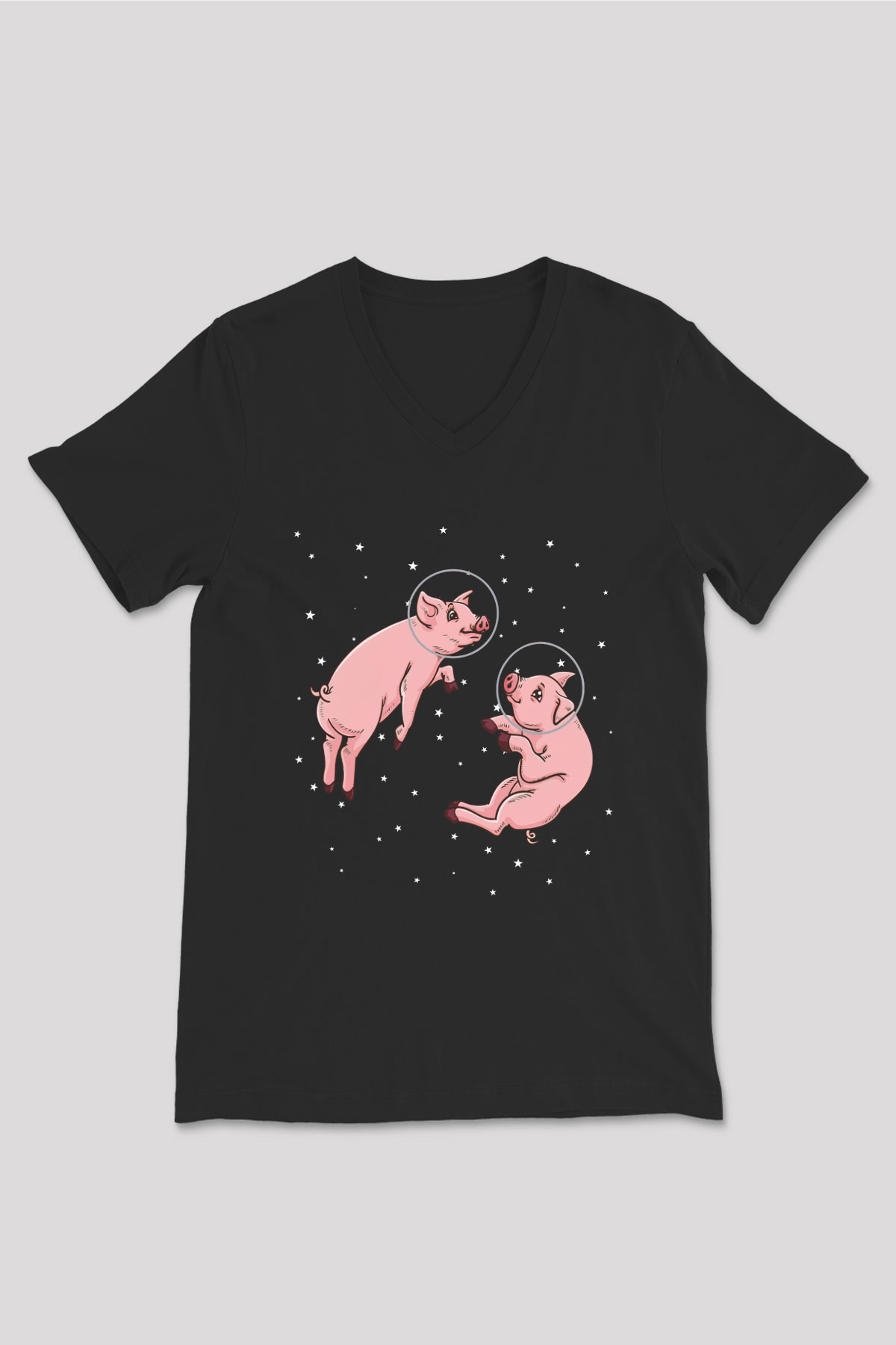 Domuz Siyah Unisex V Yaka Tişört