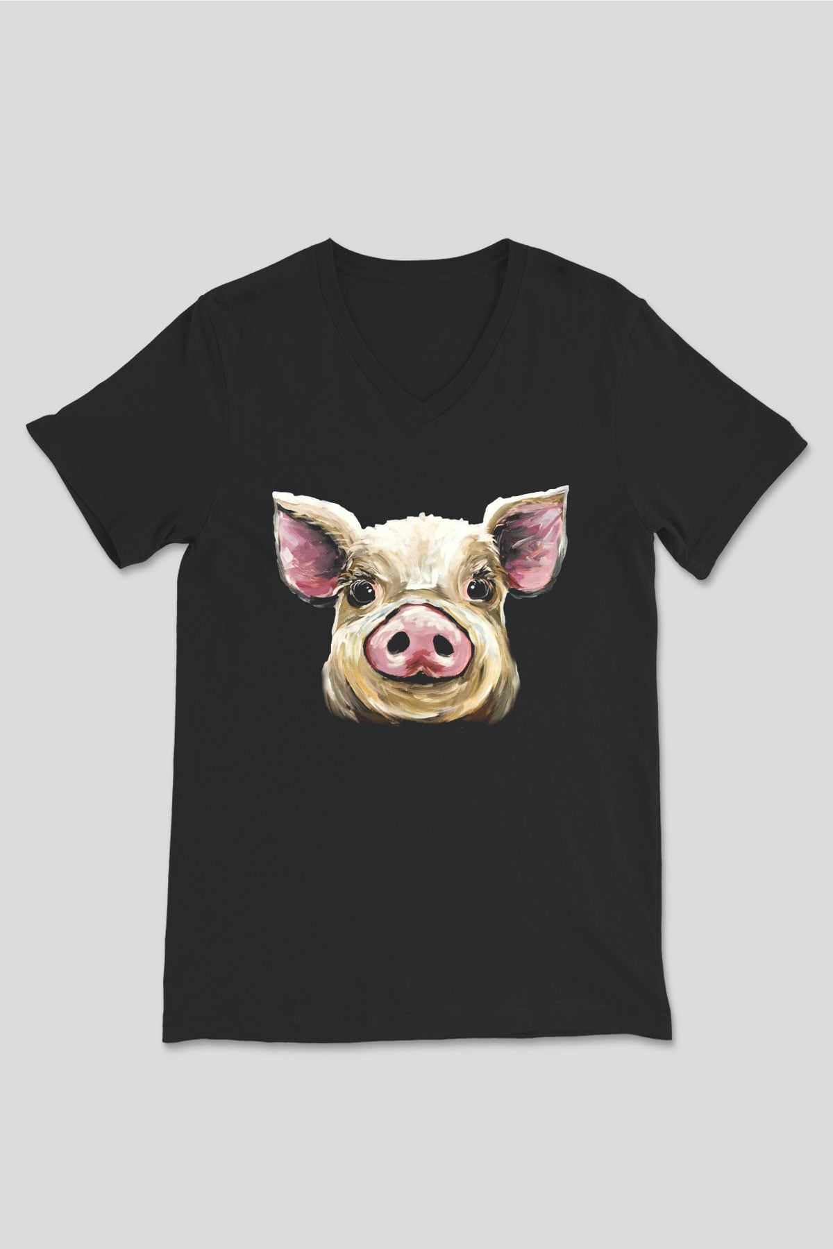 Domuz Siyah Unisex V Yaka Tişört T-Shirt