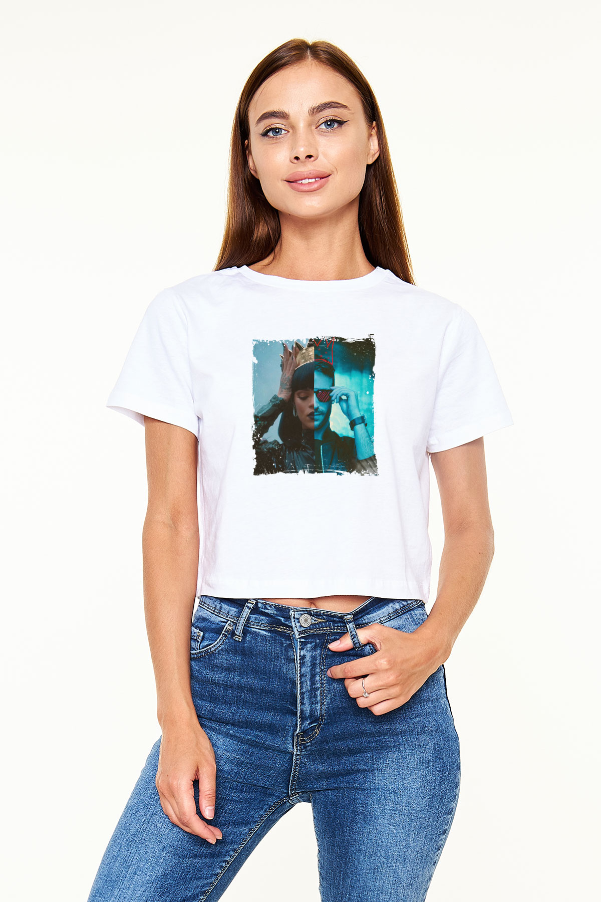 Don Diablo Baskılı Beyaz Kadın Crop Top Tişört