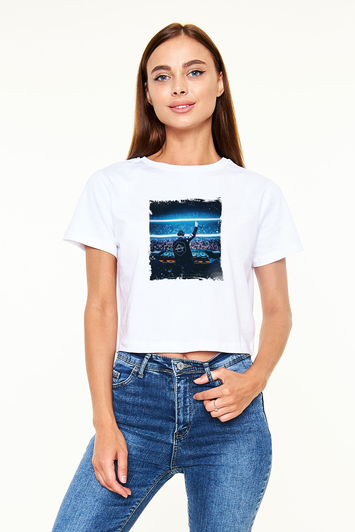 Don Diablo Baskılı Beyaz Kadın Crop Top Tişört