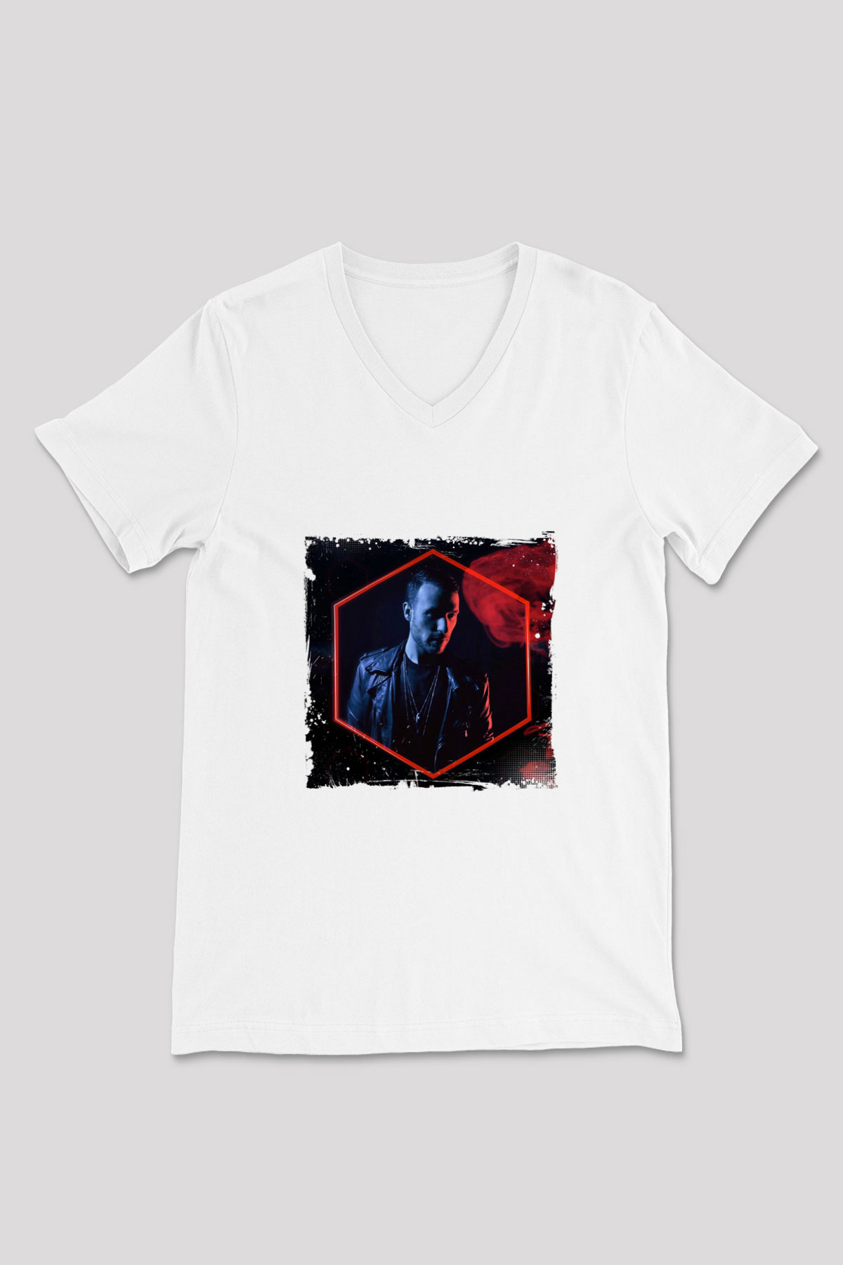 Don Diablo Baskılı Beyaz V Yaka Unisex Tişört