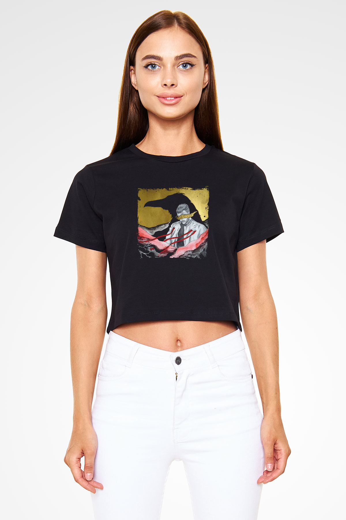 Don Diablo Baskılı Crop Top Siyah Kadın Tişört